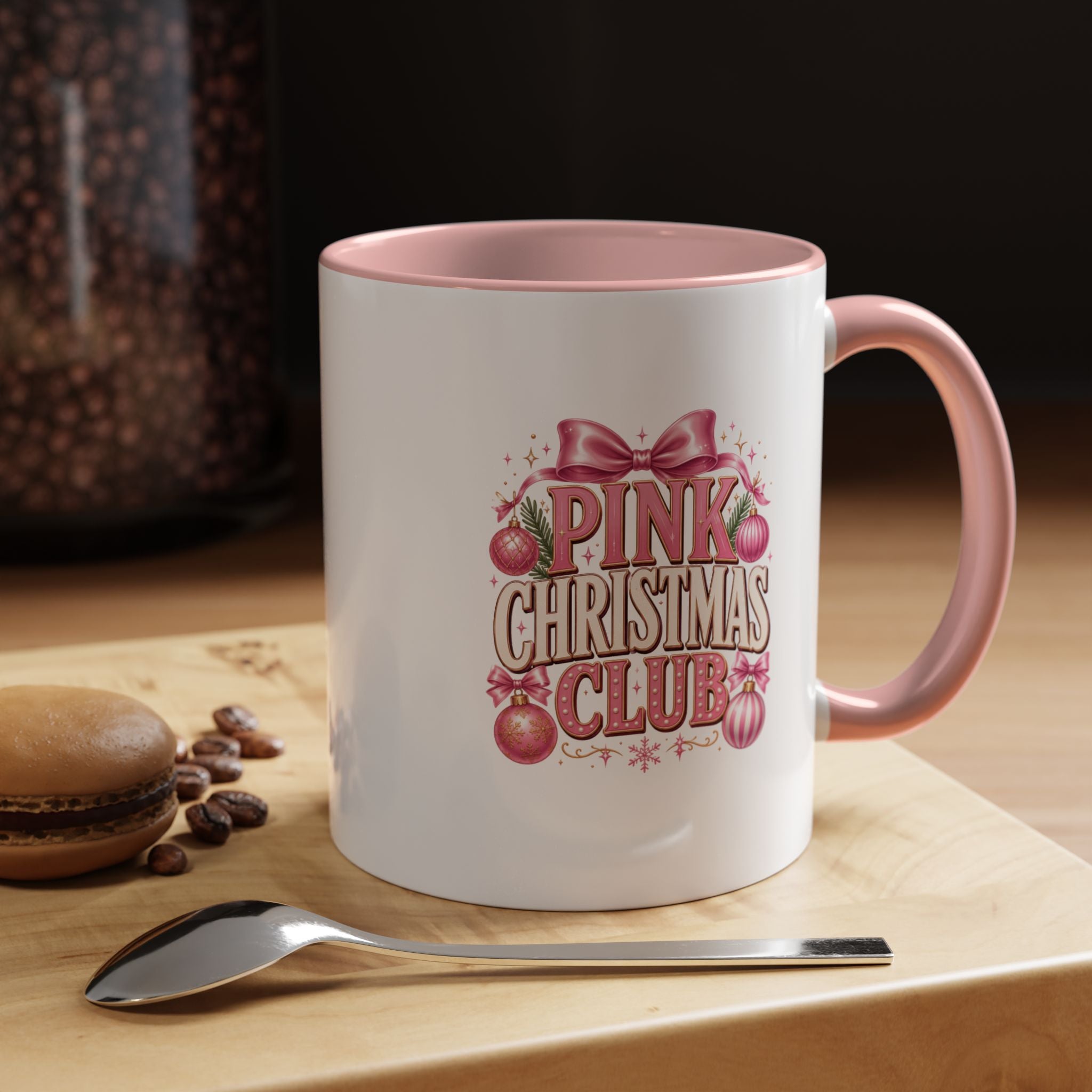 Pink Christmas Club Accent Coffee Mug — Festive Holiday Coffee Cup