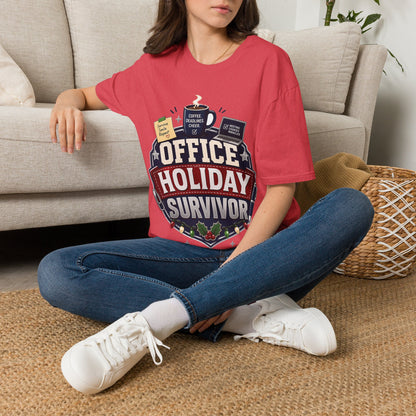 Office Holiday Survivor T-Shirt — Coffee, Deadlines & Cheer Work Shirt