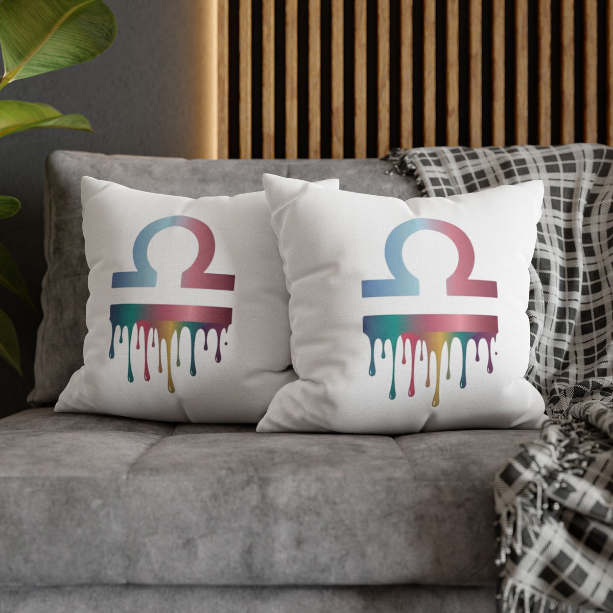 Libra Zodiac Drip Pillowcase — Colorful Astrology Square Throw Pillow