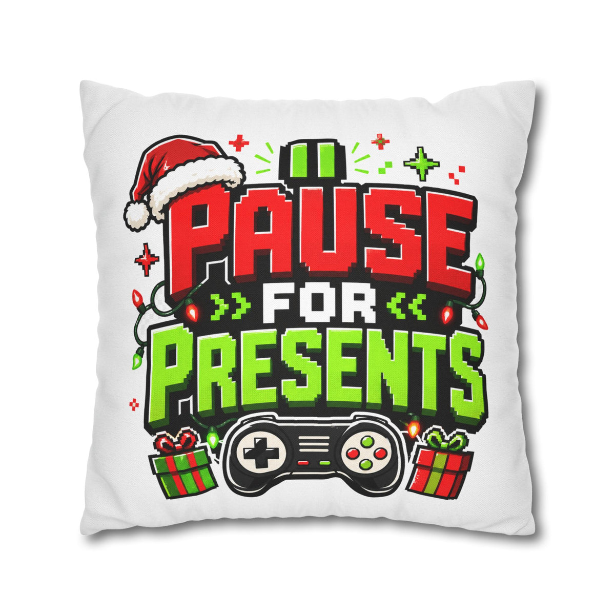 Pause for Presents Gaming Christmas Pillowcase Modern Day Christmas