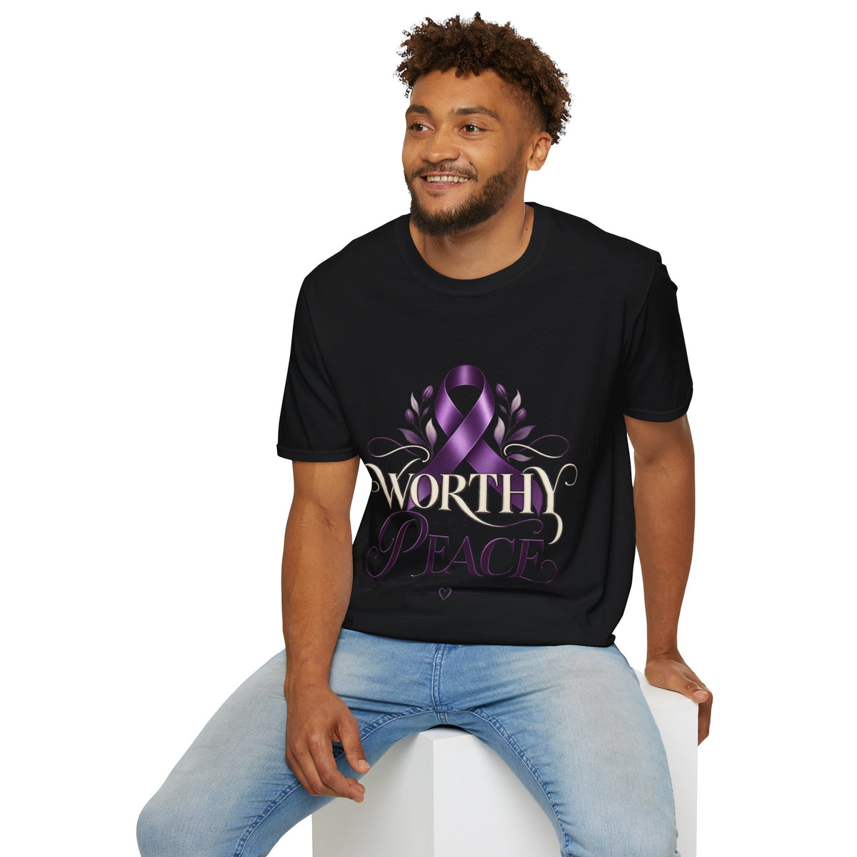 Worthy of Peace Purple Ribbon Domestic Violence  Awareness T-Shirt