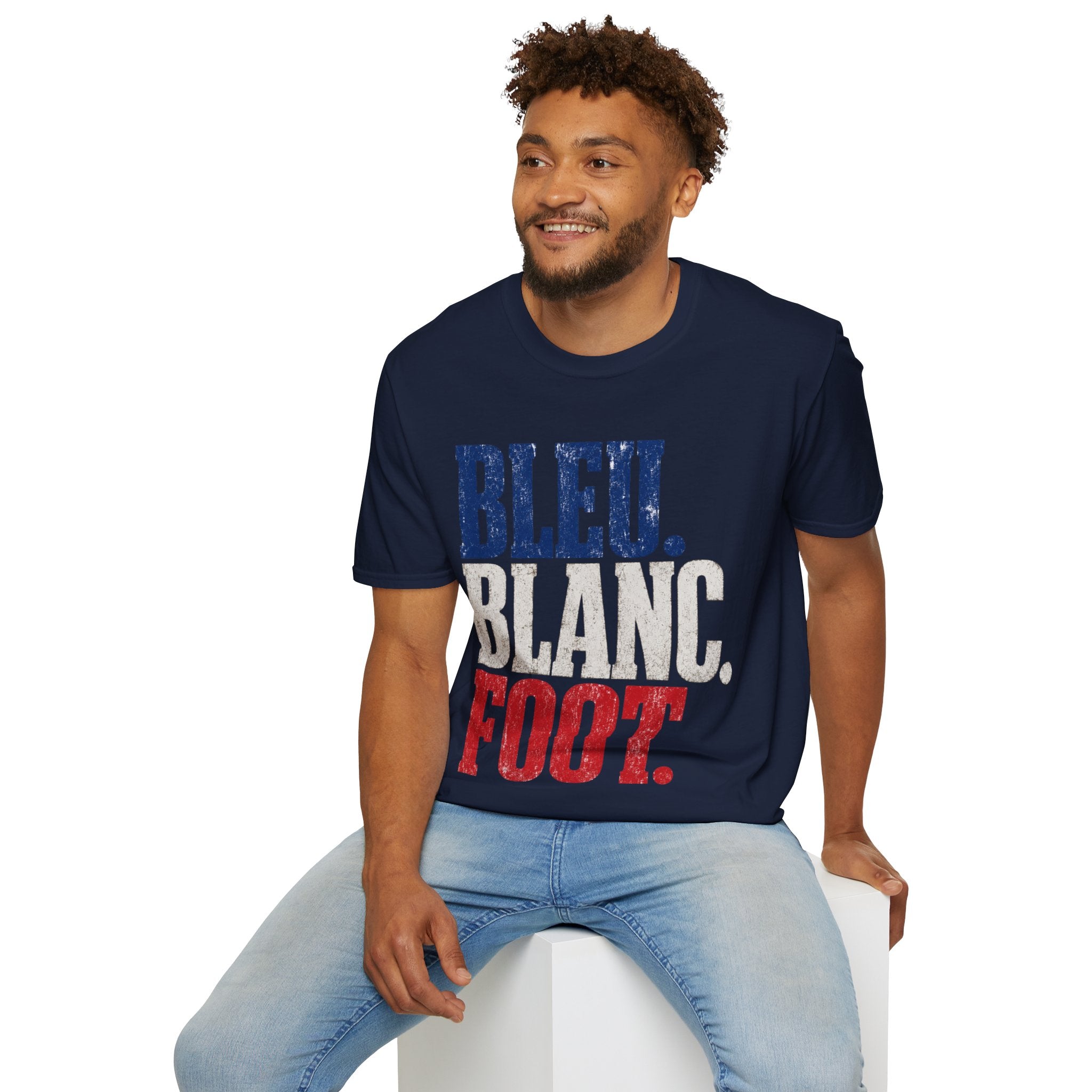 France T-Shirt — Bleu Blanc Foot Vintage French Flag Soccer Graphic Tee