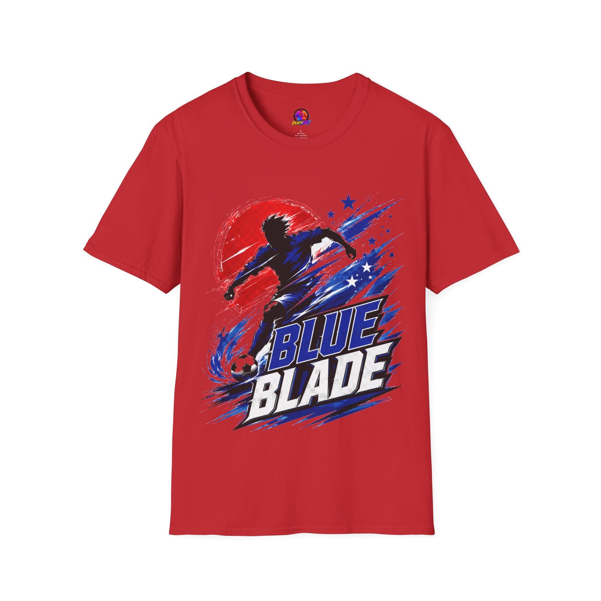 Japan T-Shirt — Blue Blade Soccer Graphic Tee (Red & Blue Starburst)