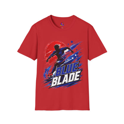 Japan T-Shirt — Blue Blade Soccer Graphic Tee (Red & Blue Starburst)