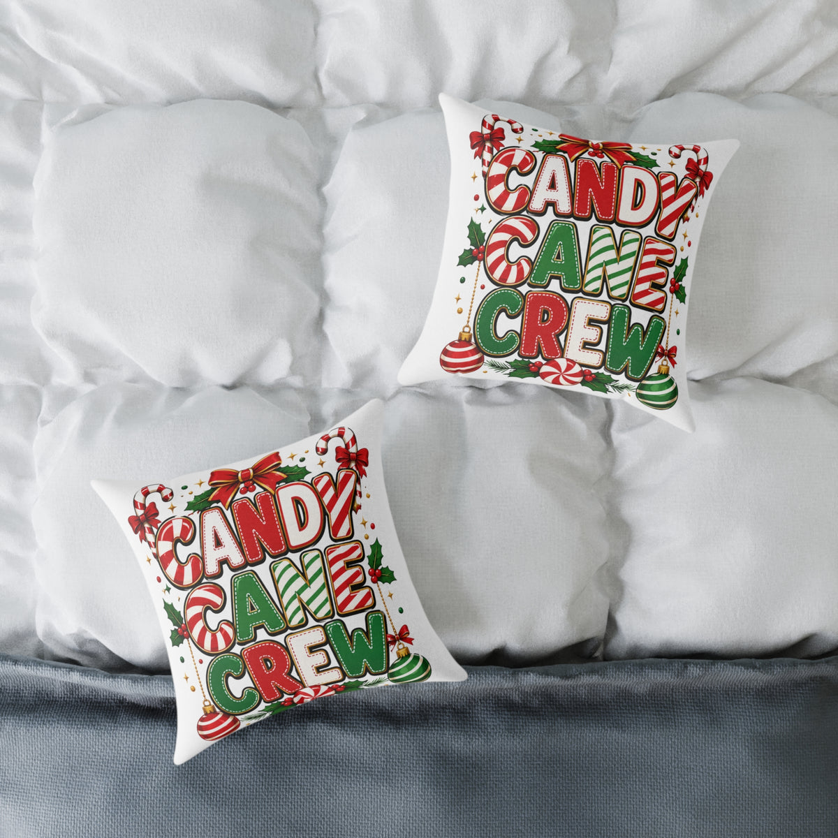 Christmas Candy Cane Crew Square Poly Canvas Pillow