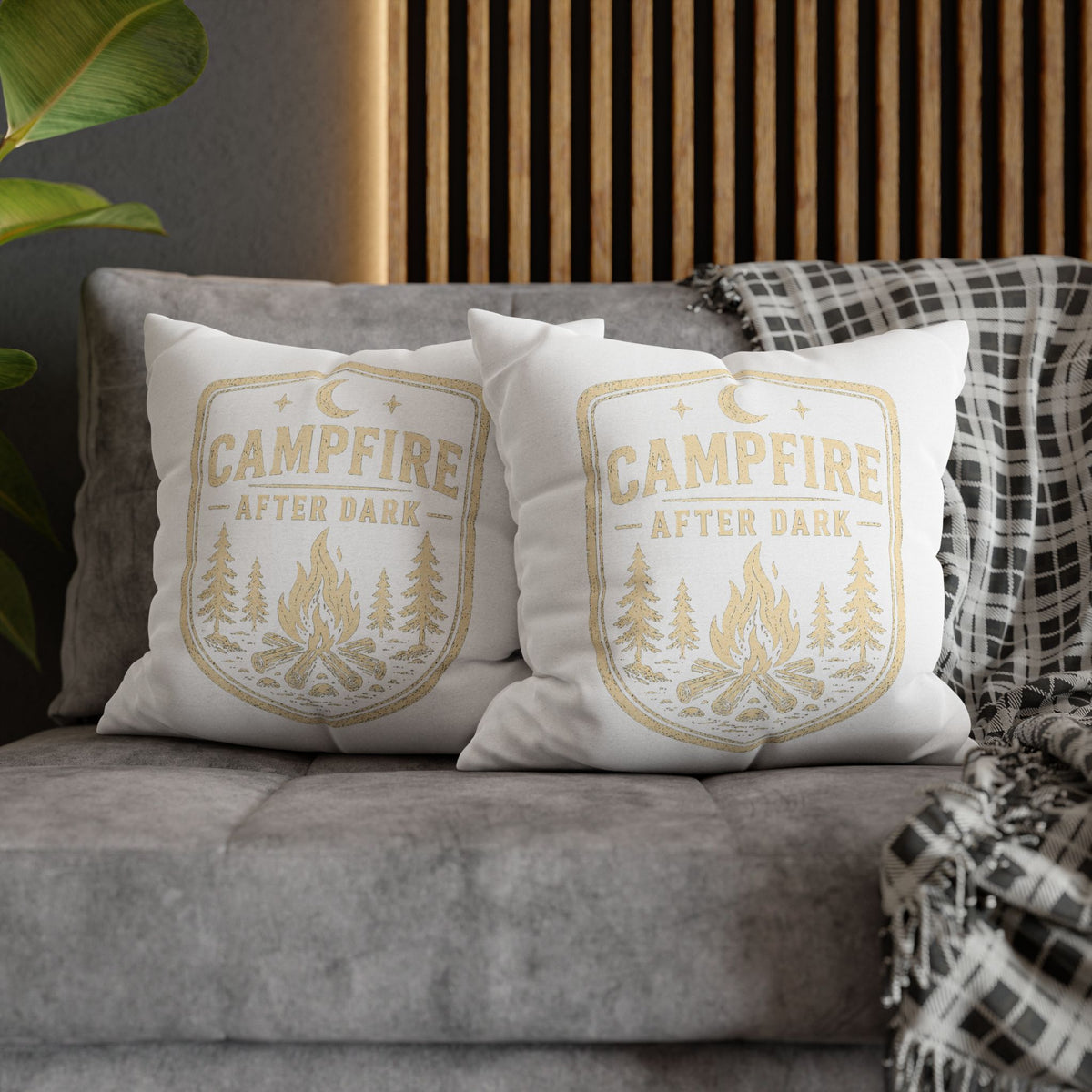 Campfire After Dark Throw Pillowcase Milo Bailey Dog Dad Mom — Cozy Rustic Camping Decor