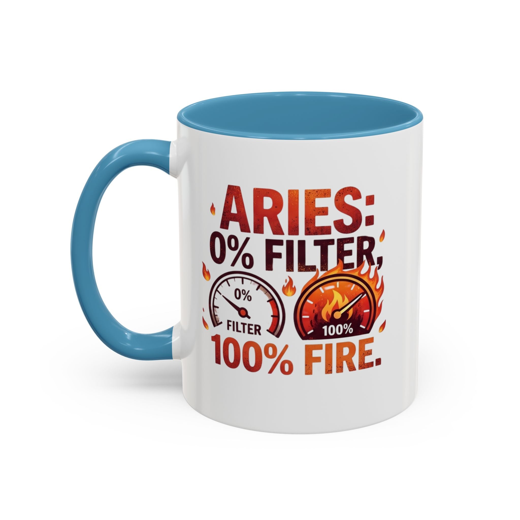 Aries Coffee Mug — "0% Filter, 100% Fire" Zodiac Astrology Mug