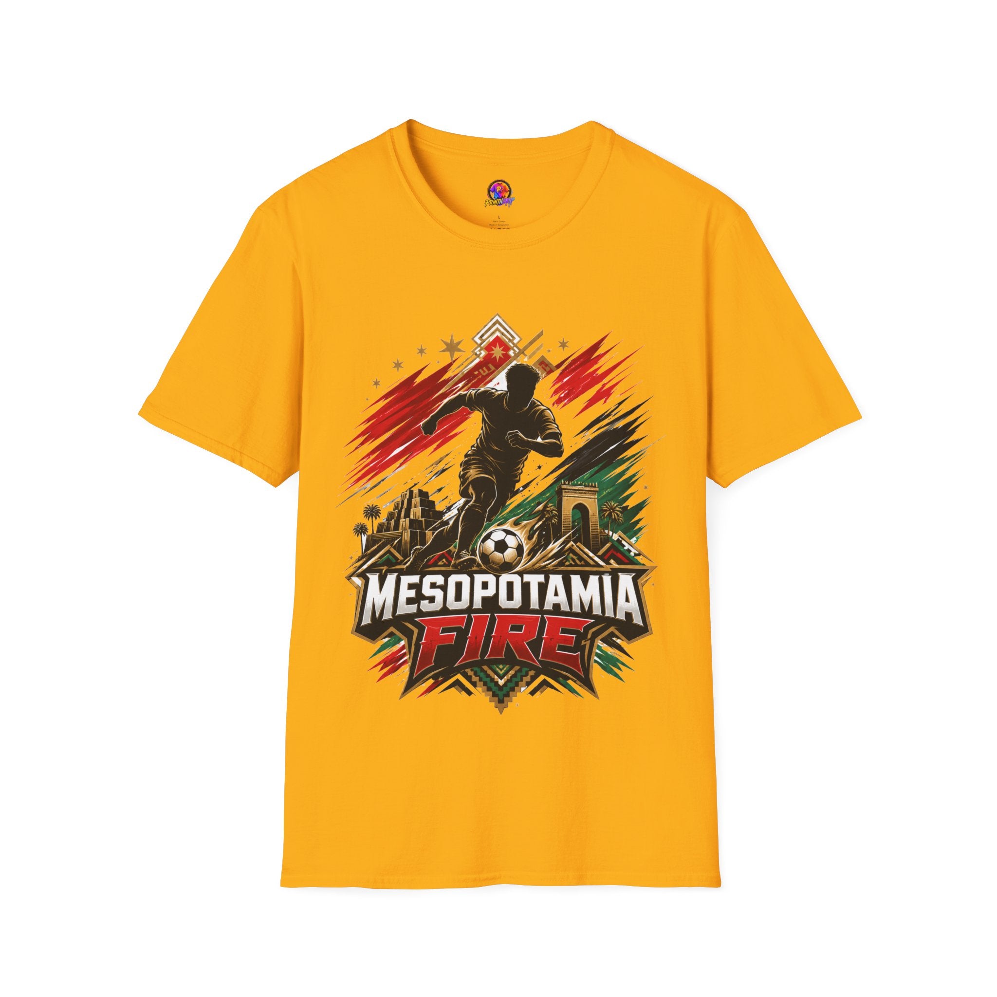 Iraq Mesopotamia Fire Soccer T-Shirt — Vintage Football Player Graphic Tee