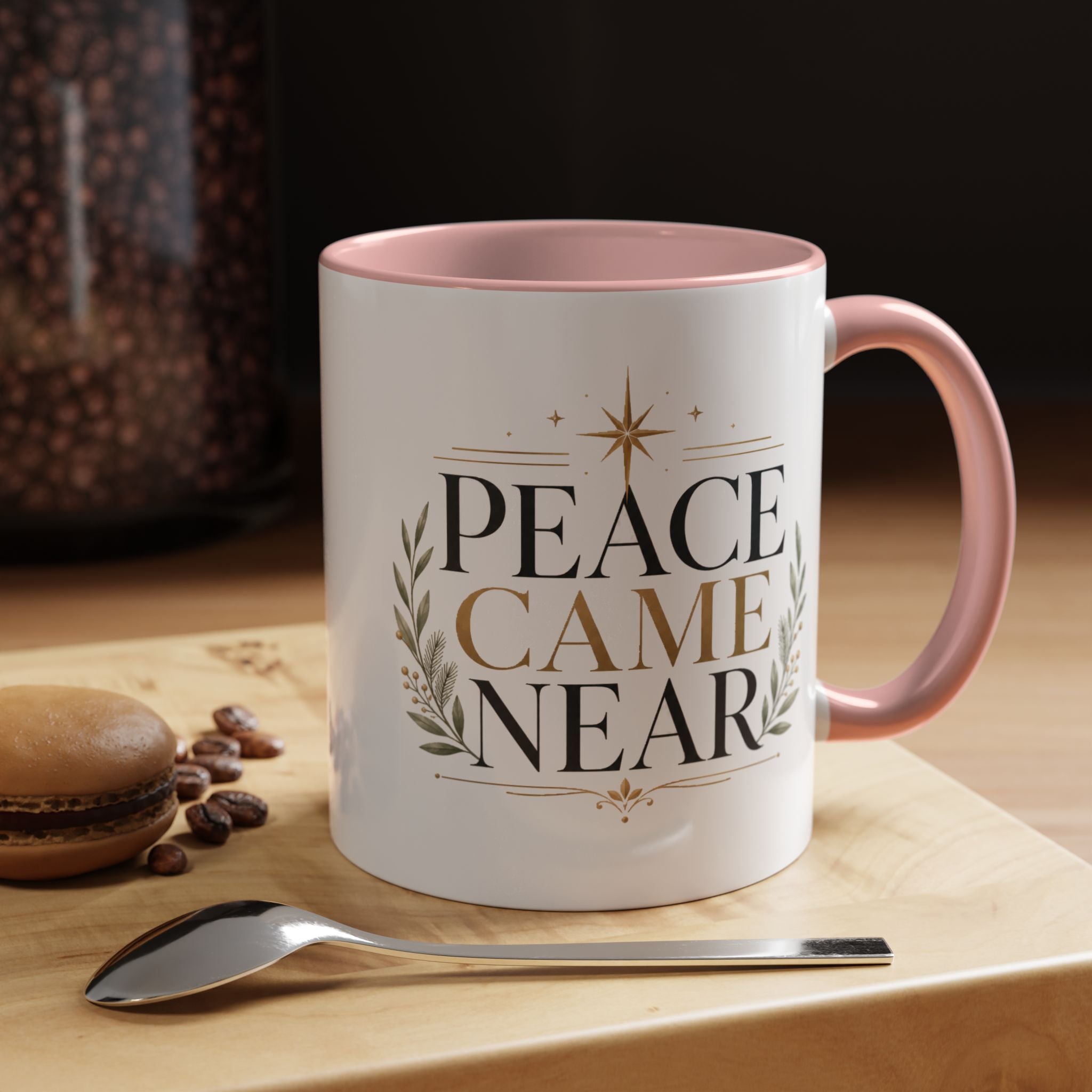 Christmas Peace Came Near Accent Coffee Mug — Holiday Christian Christmas Tea Cup