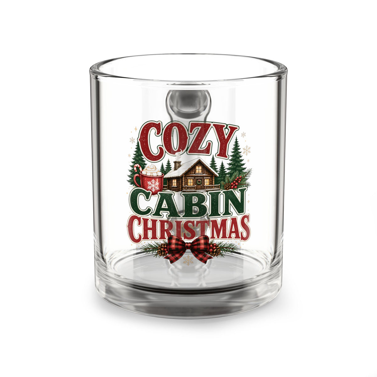Christmas Glass Mug 10 oz Cozy Cabin Christmas Glass Mug — 10oz Holiday Coffee Cup