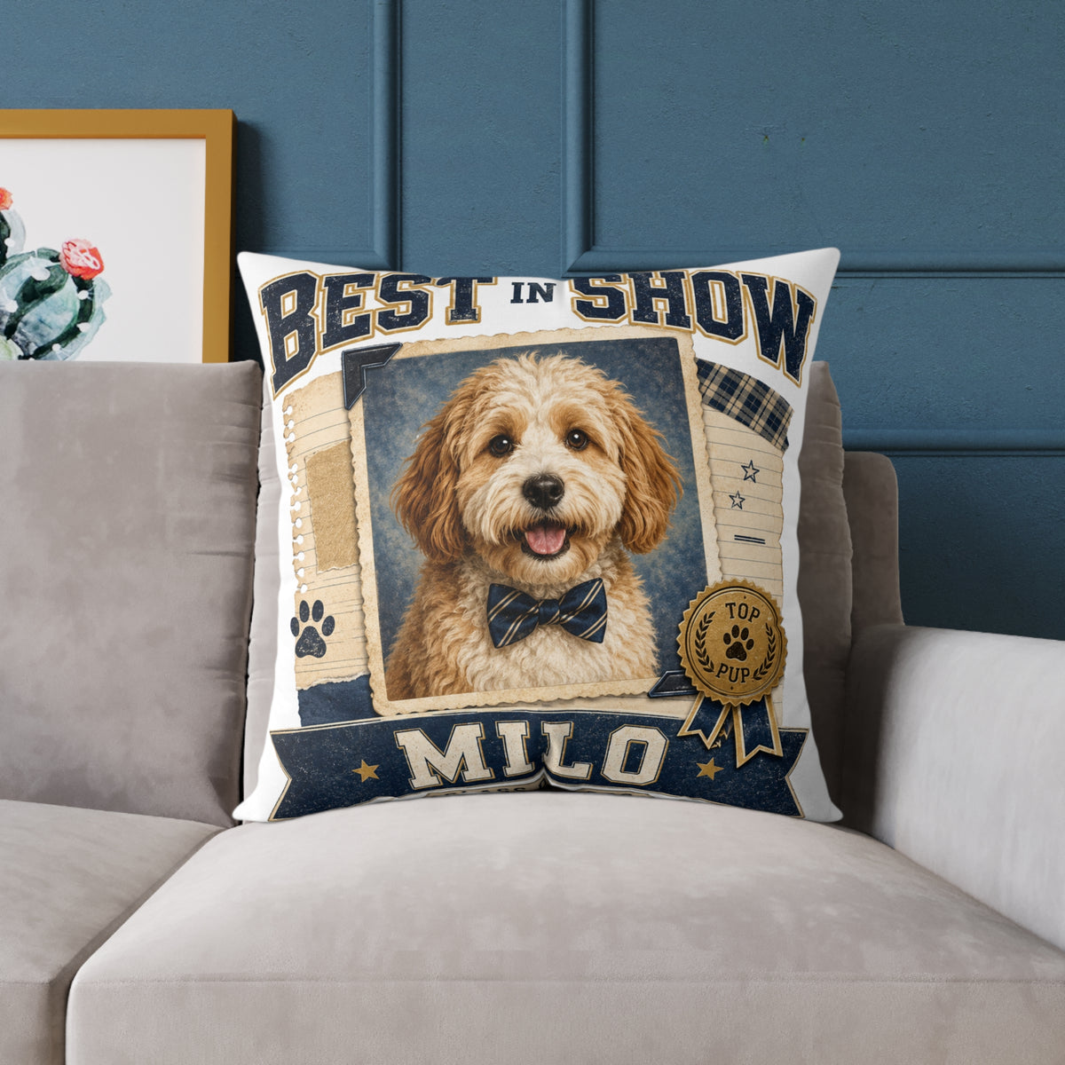 Best in Show Custom Pet Pillow  Milo Bailey Dog Dad Mom — Personalized Dog Photo Pillow with Name (Milo)