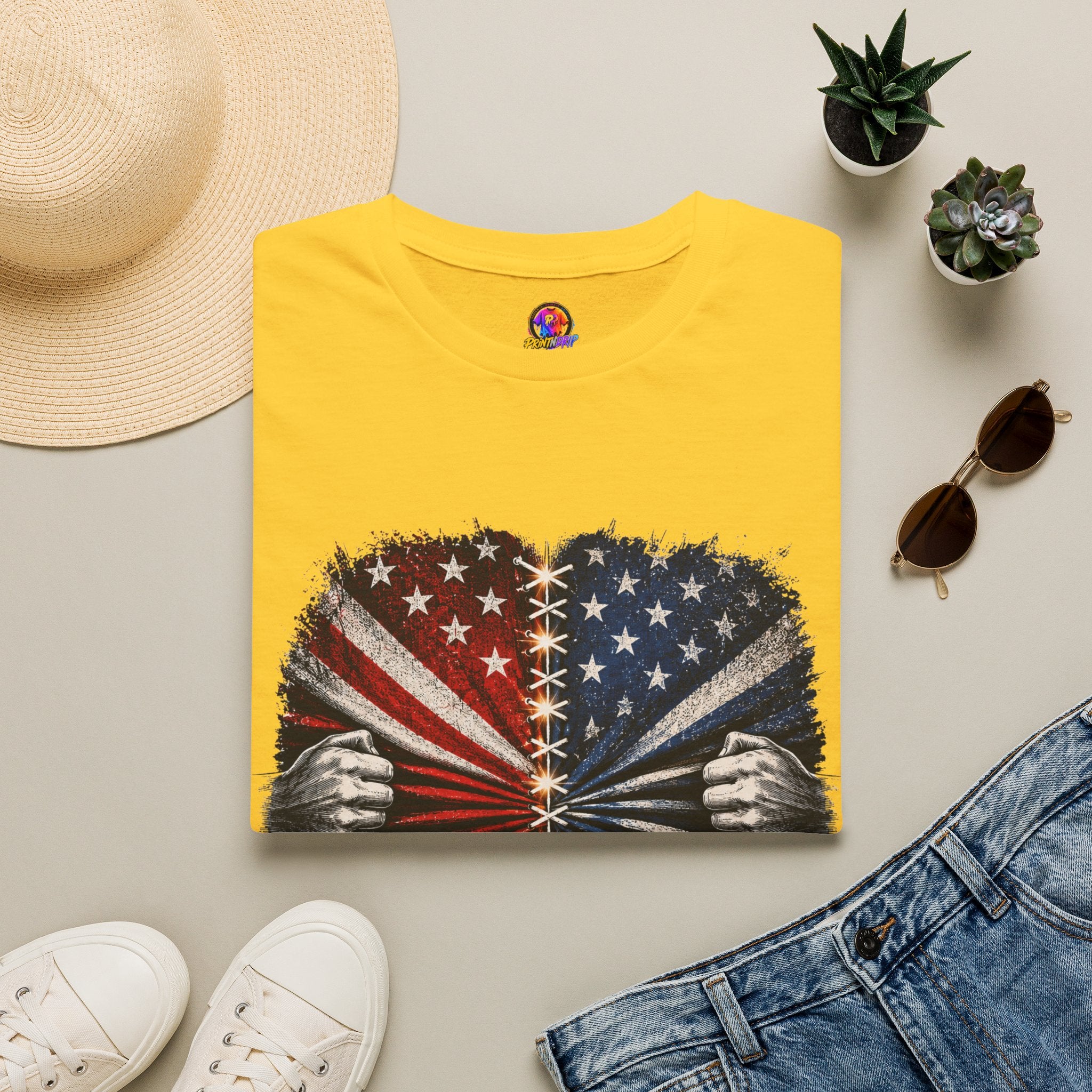 T-Shirt — "The Flag Doesn't Belong to One Side" Distressed American Flag Graphic
