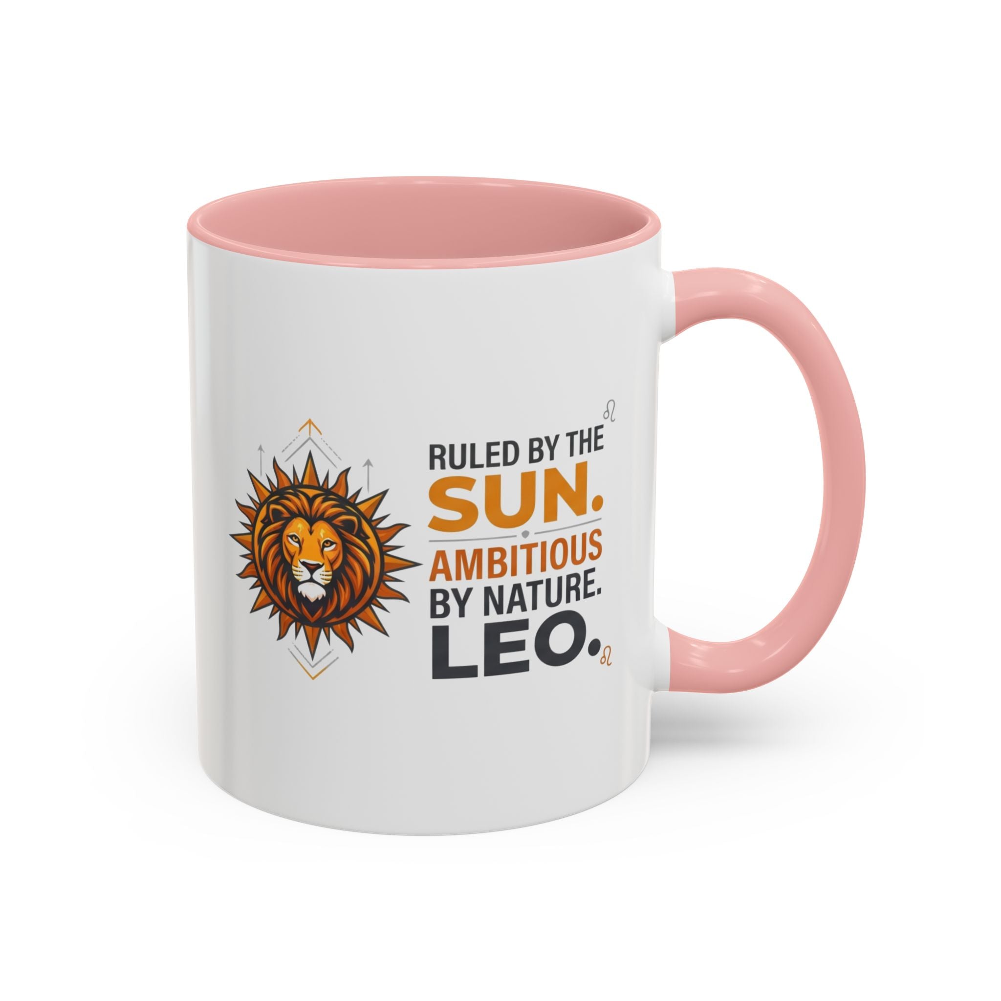 Leo Zodiac Coffee Mug — "Ruled by the Sun. Ambitious by Nature. LEO." Accent Ceramic Mug