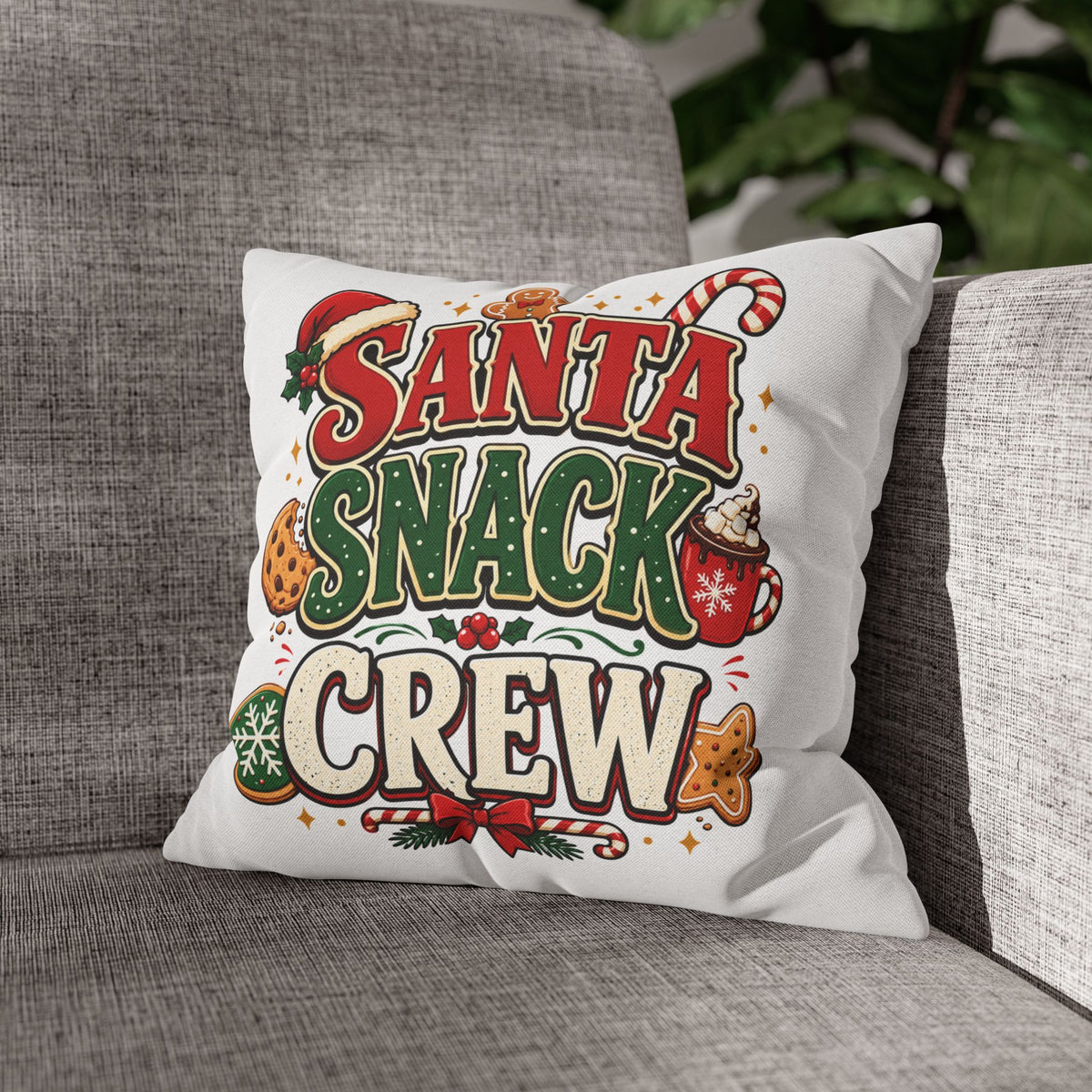Christmas Santa Snack Crew Pillowcase — Christmas Holiday Decorative Throw Pillow Cover