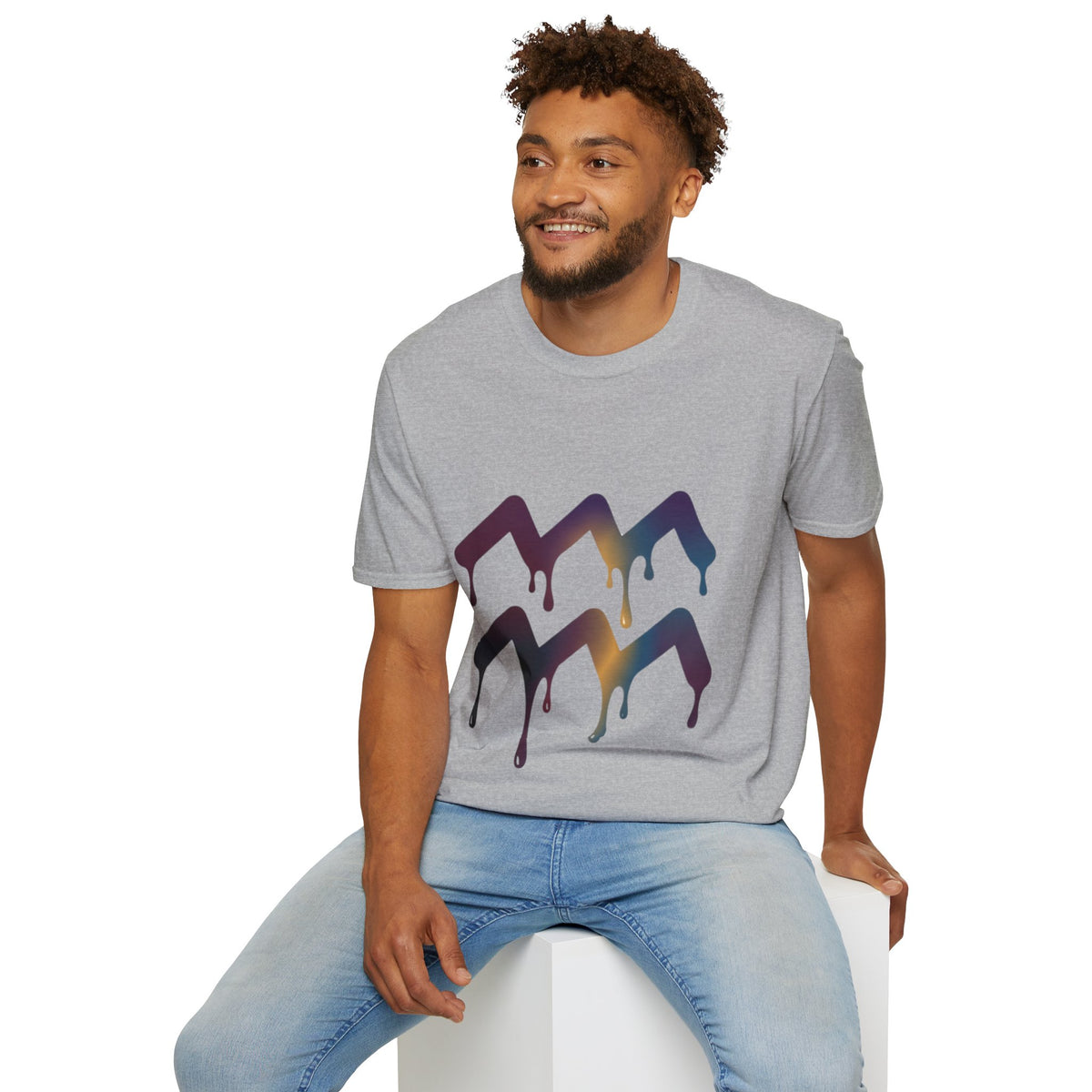 Aquarius Zodiac Dripping Chevron Graphic T-Shirt