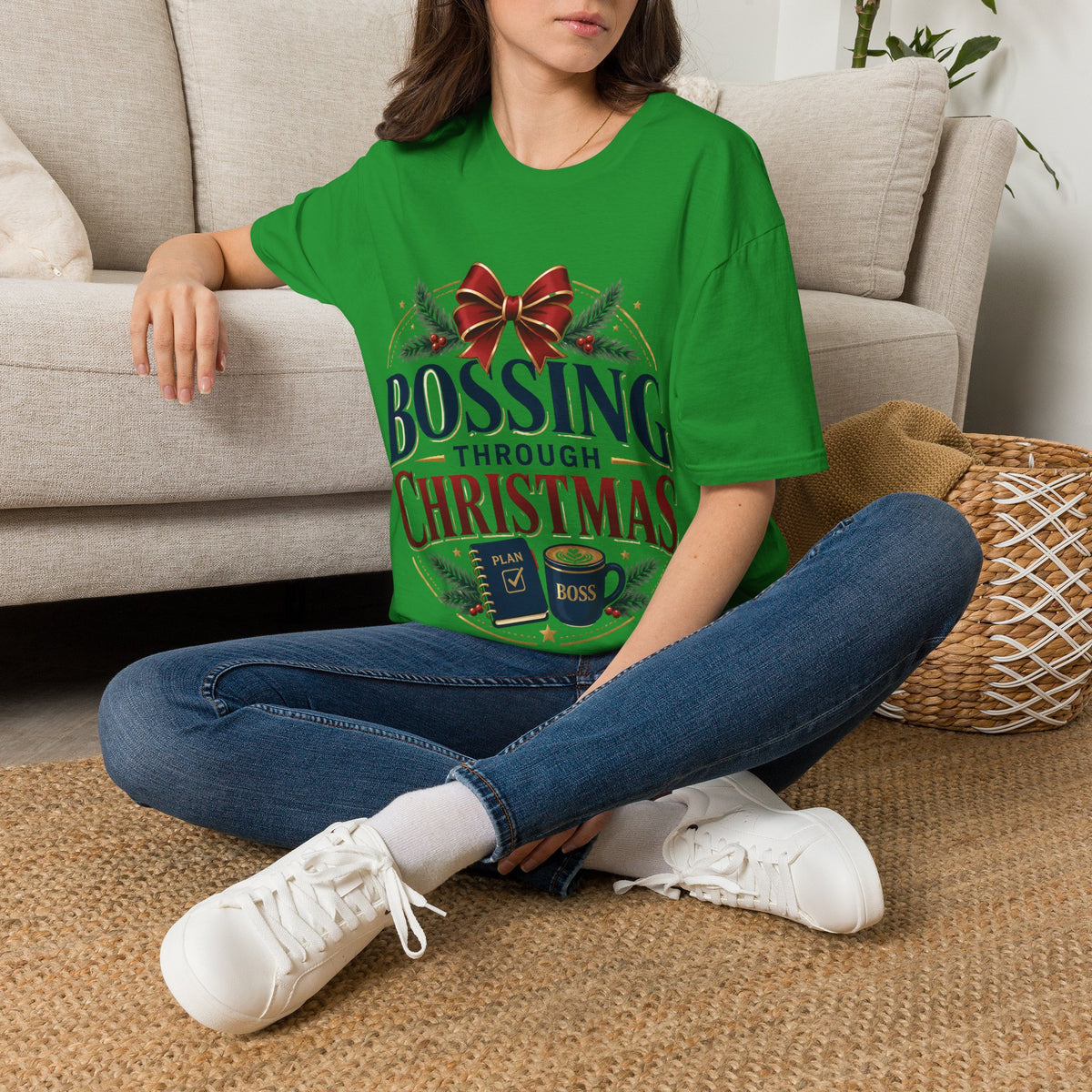 Christmas “Bossing Through Christmas” T‑Shirt — Funny Holiday Boss Gift