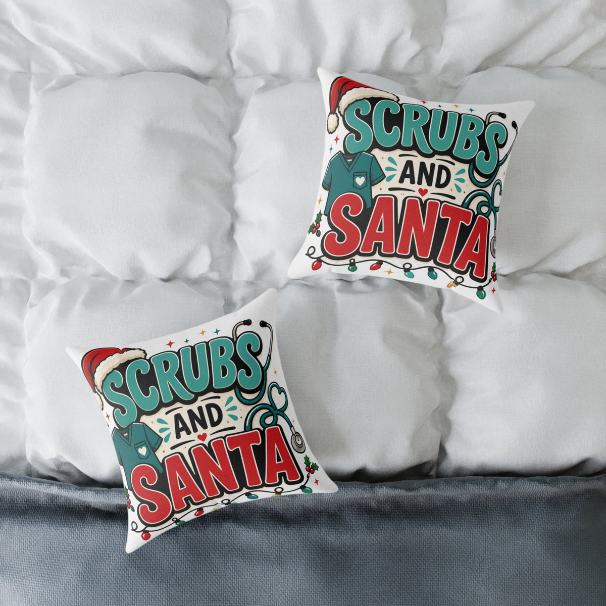 Scrubs and Santa Holiday Modern Day Christmas  Pillow — Christmas Nurse Decorative Cushion
