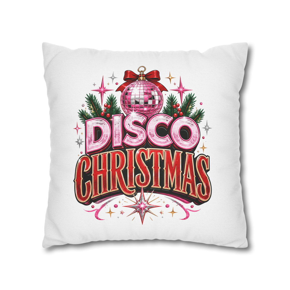 Disco Christmas Pillowcase — Retro Pink Disco Ball Holiday Decor
