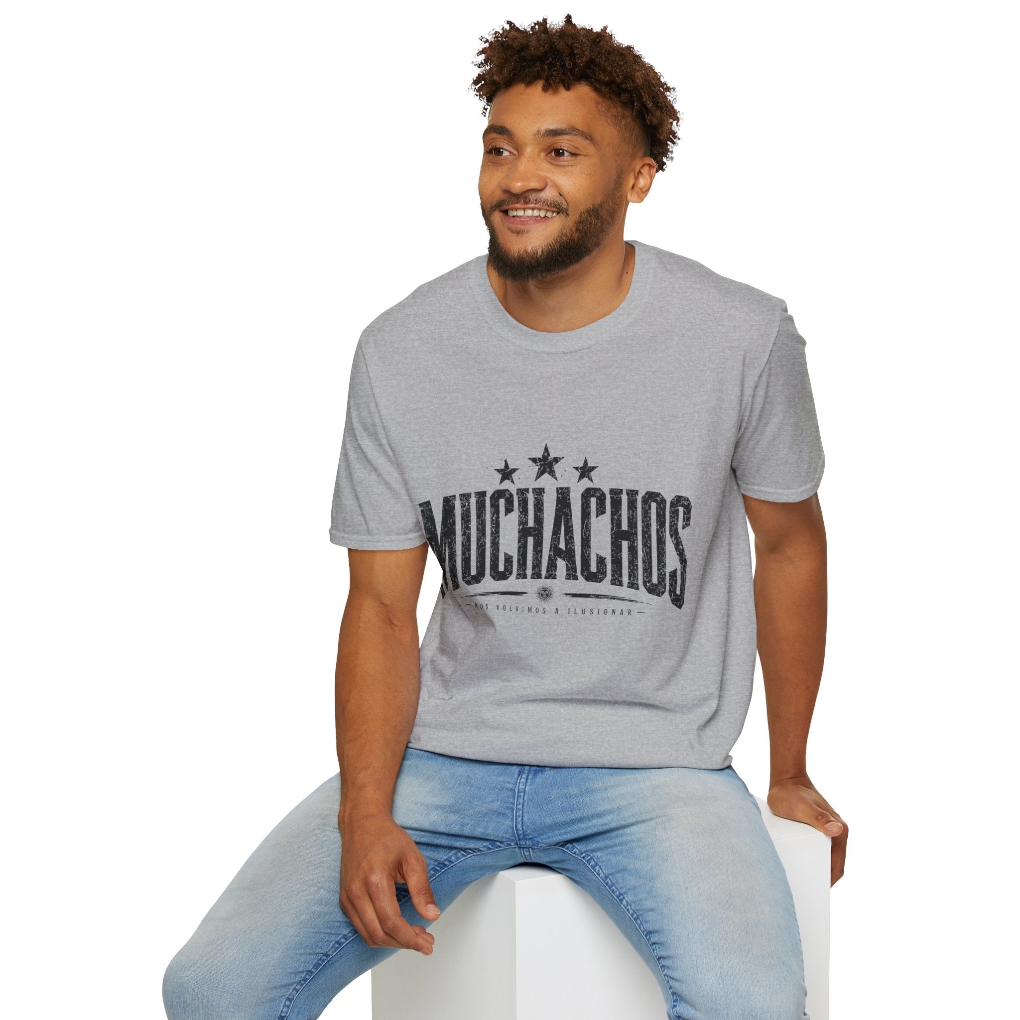 Muchachos Graphic T‑Shirt — Vintage Distressed Crew Tee - Argentina Song, slogan, favorite chant
