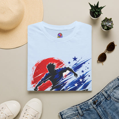 Japan T-Shirt — Blue Blade Soccer Graphic Tee (Red & Blue Starburst)