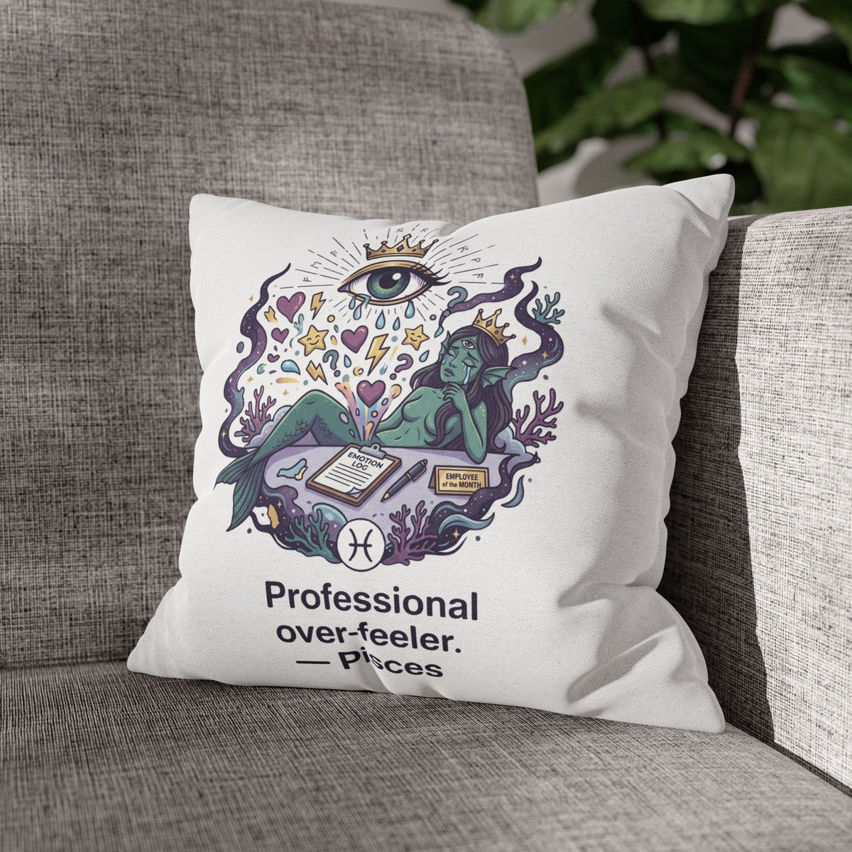Pisces Zodiac Pillowcase — "Professional Over-Feeler" Decorative Square Pillowcase