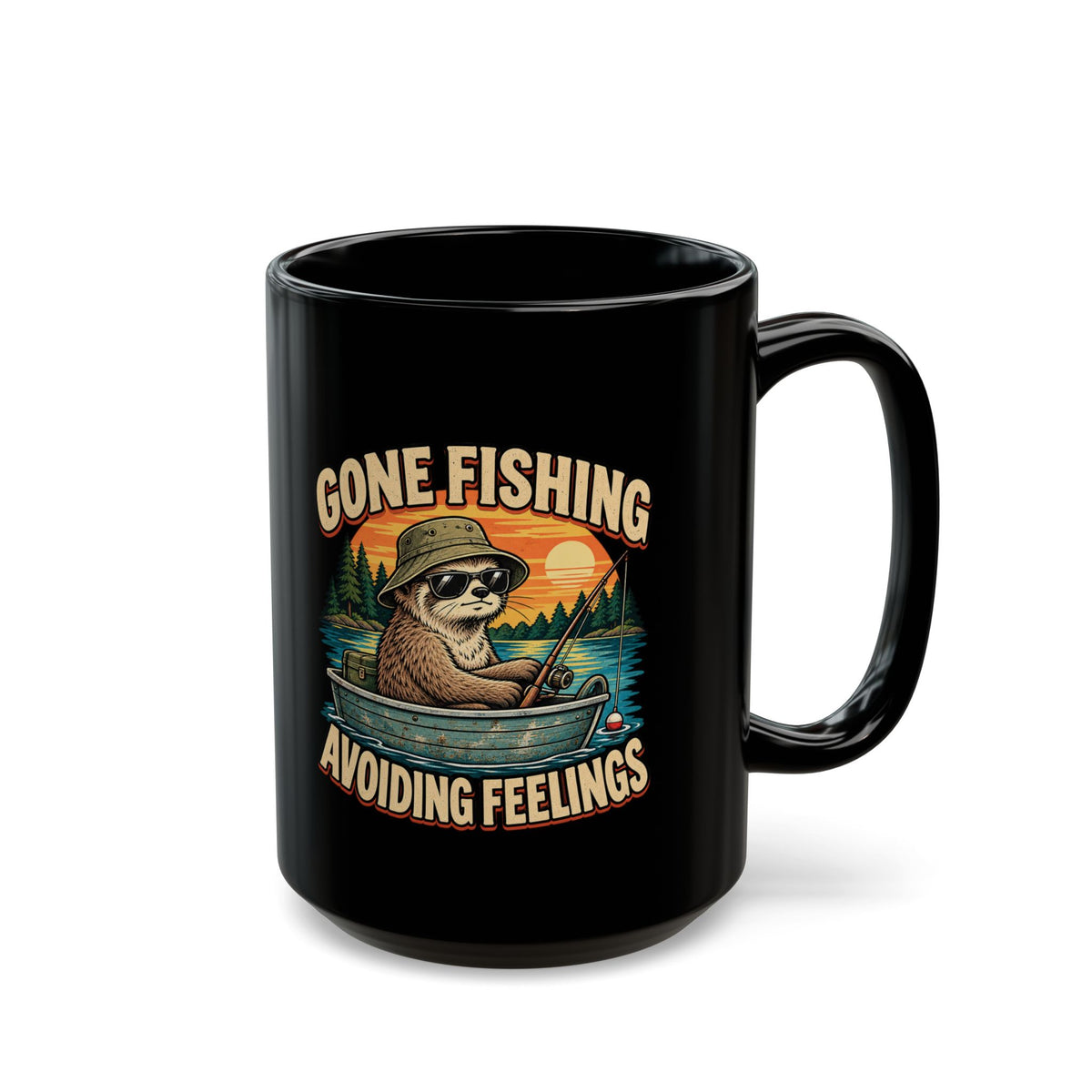 Gone Fishing Avoiding Feelings Mug — Funny Sloth Fishing Coffee Cup