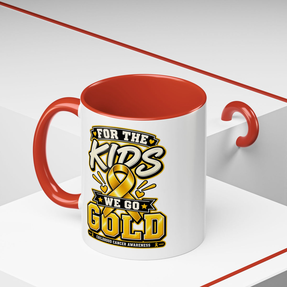 For The Kids We Go Gold Accent Coffee Mug — Childhood Cancer Awareness 11/15oz