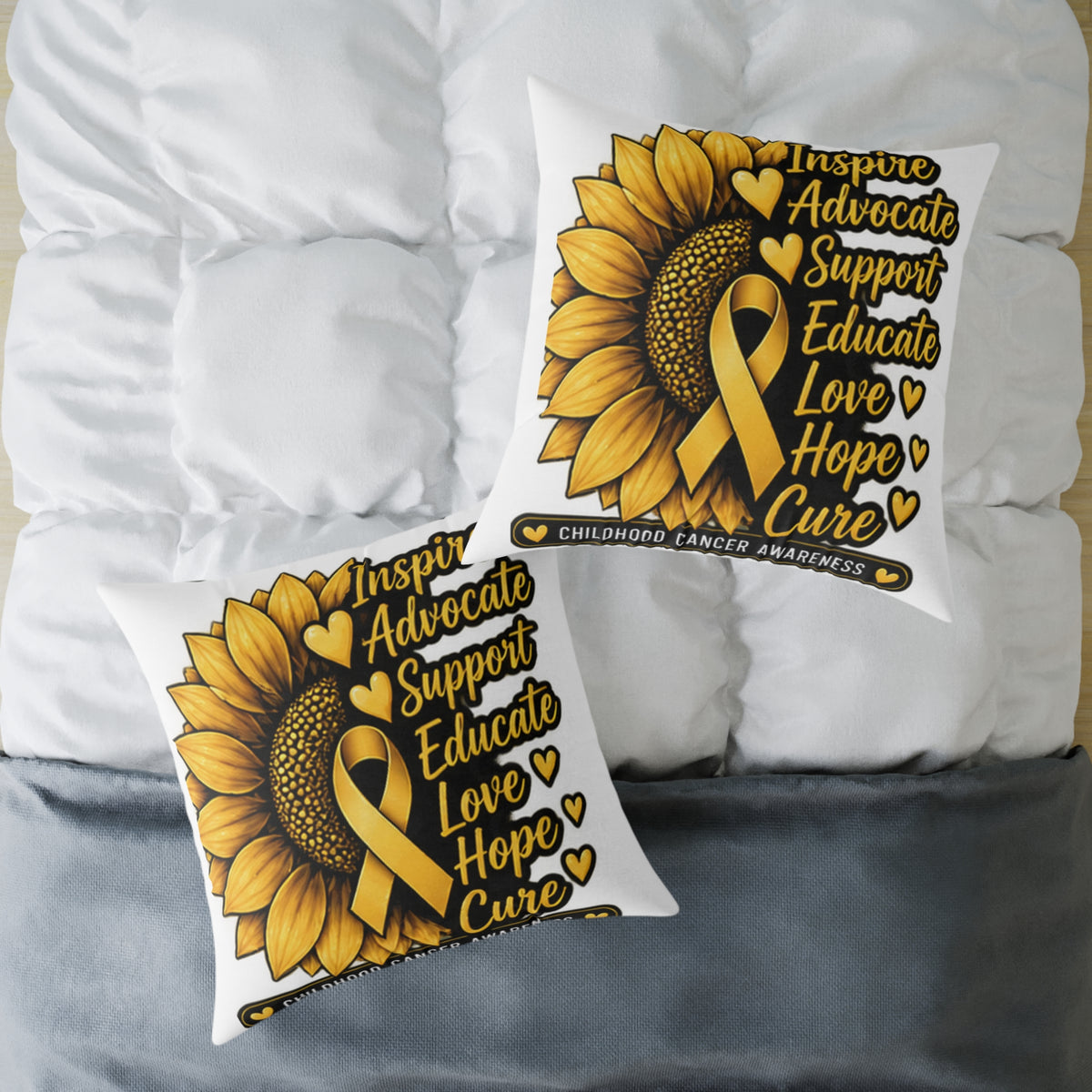 Childhood Cancer Sunflower Awareness Pillow — Inspire Advocate Support Educate Love Hope Cure