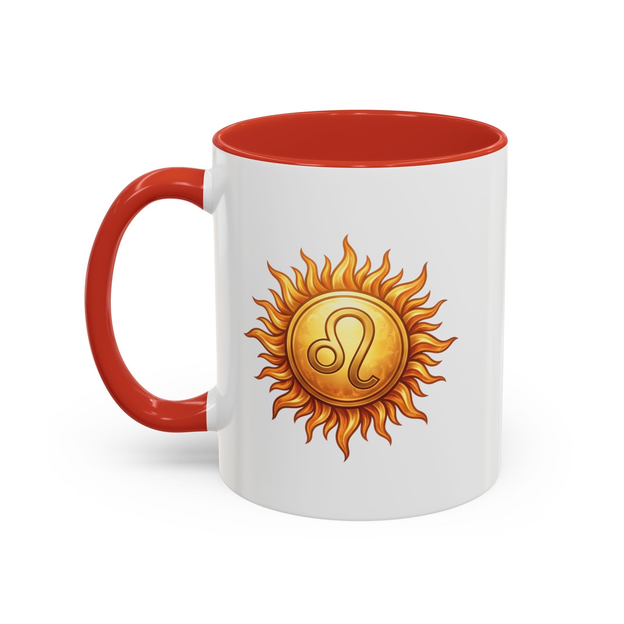 Leo Zodiac Sun Coffee Mug — Astrology Gift, Bold Sun & Leo Symbol Accent Mug