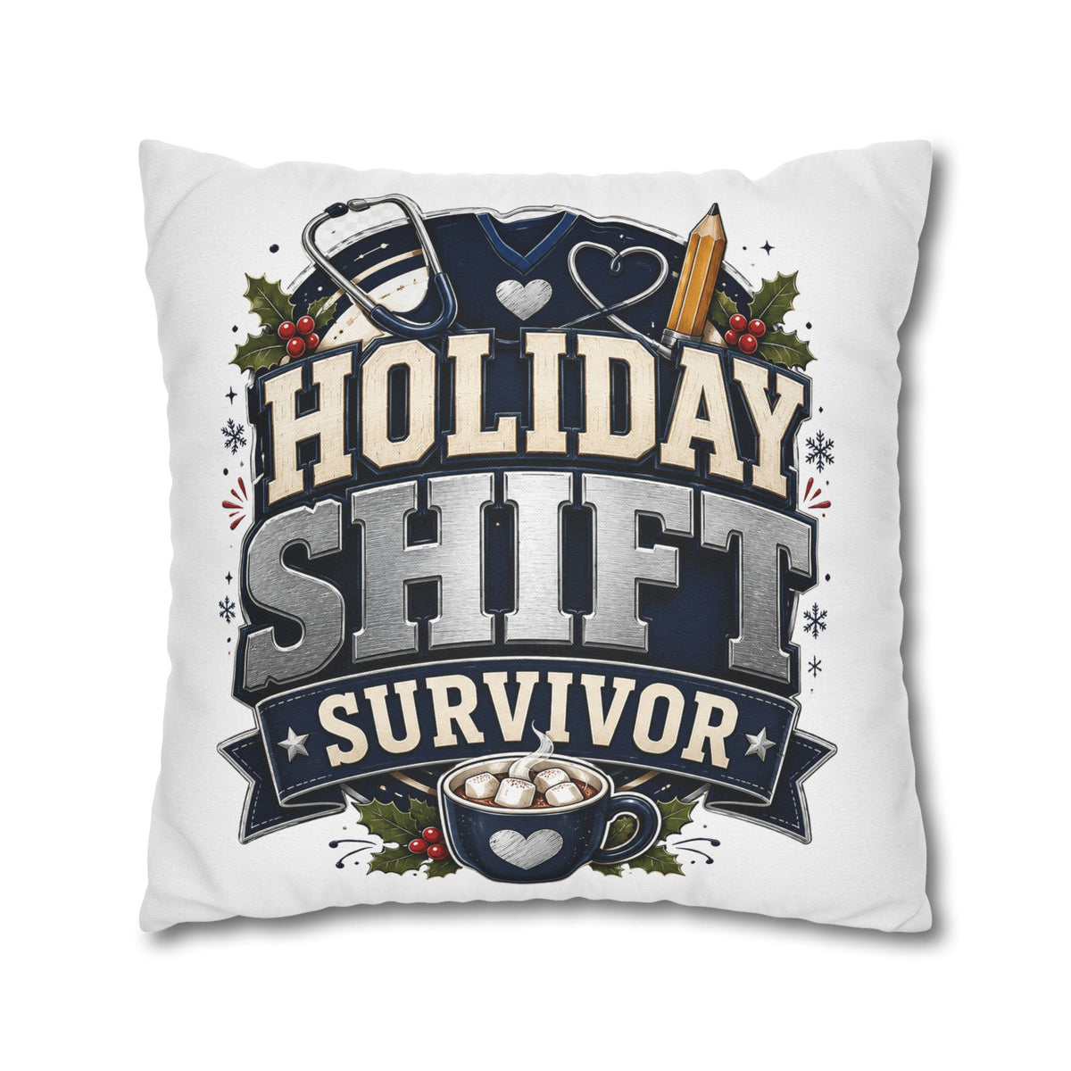 Holiday Shift Survivor Pillowcase Modern Day Christmas  — Nurse & Healthcare Worker Christmas Gift