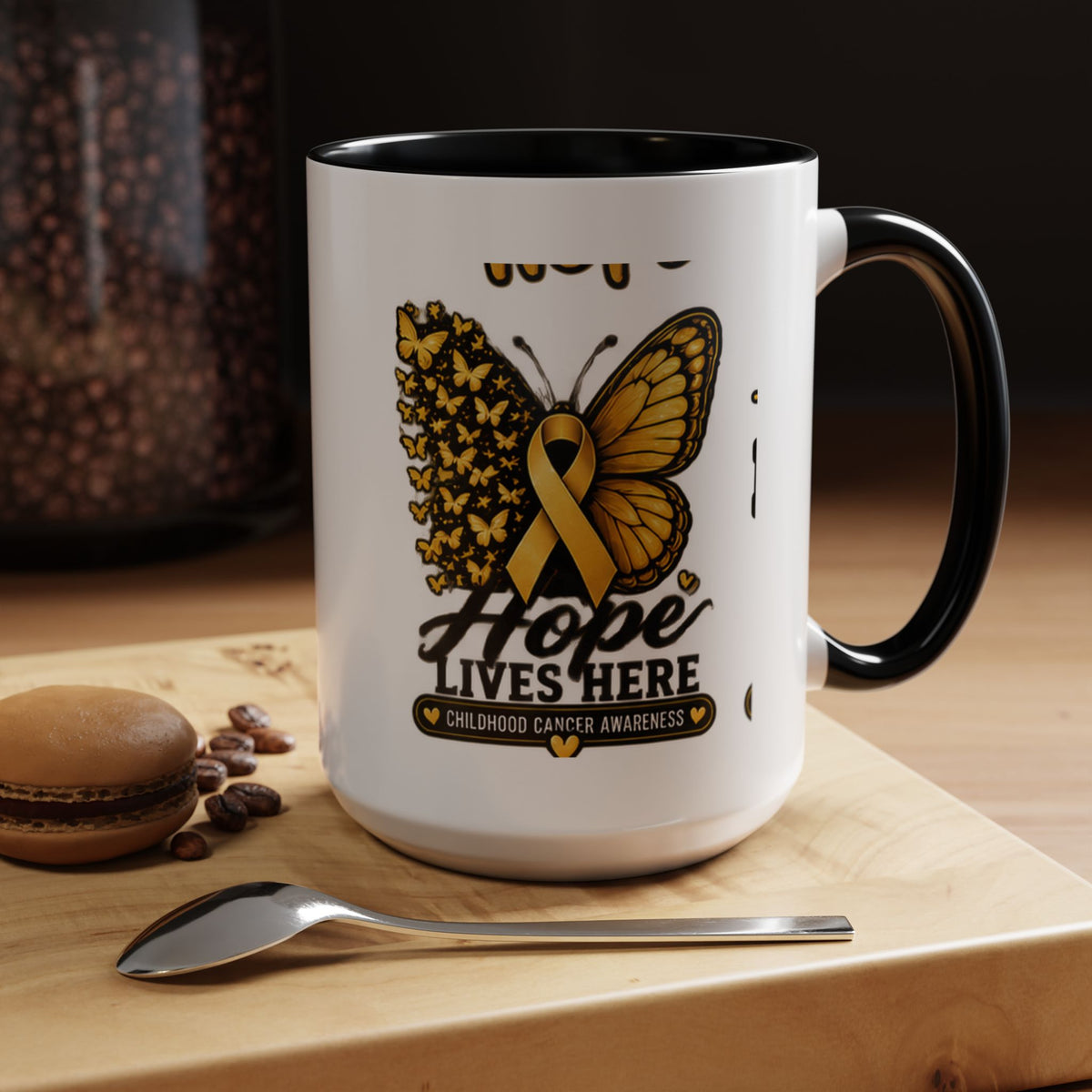 Children’s Cancer Awareness Accent Coffee Mug — "Hope Lives Here" (11/15oz)