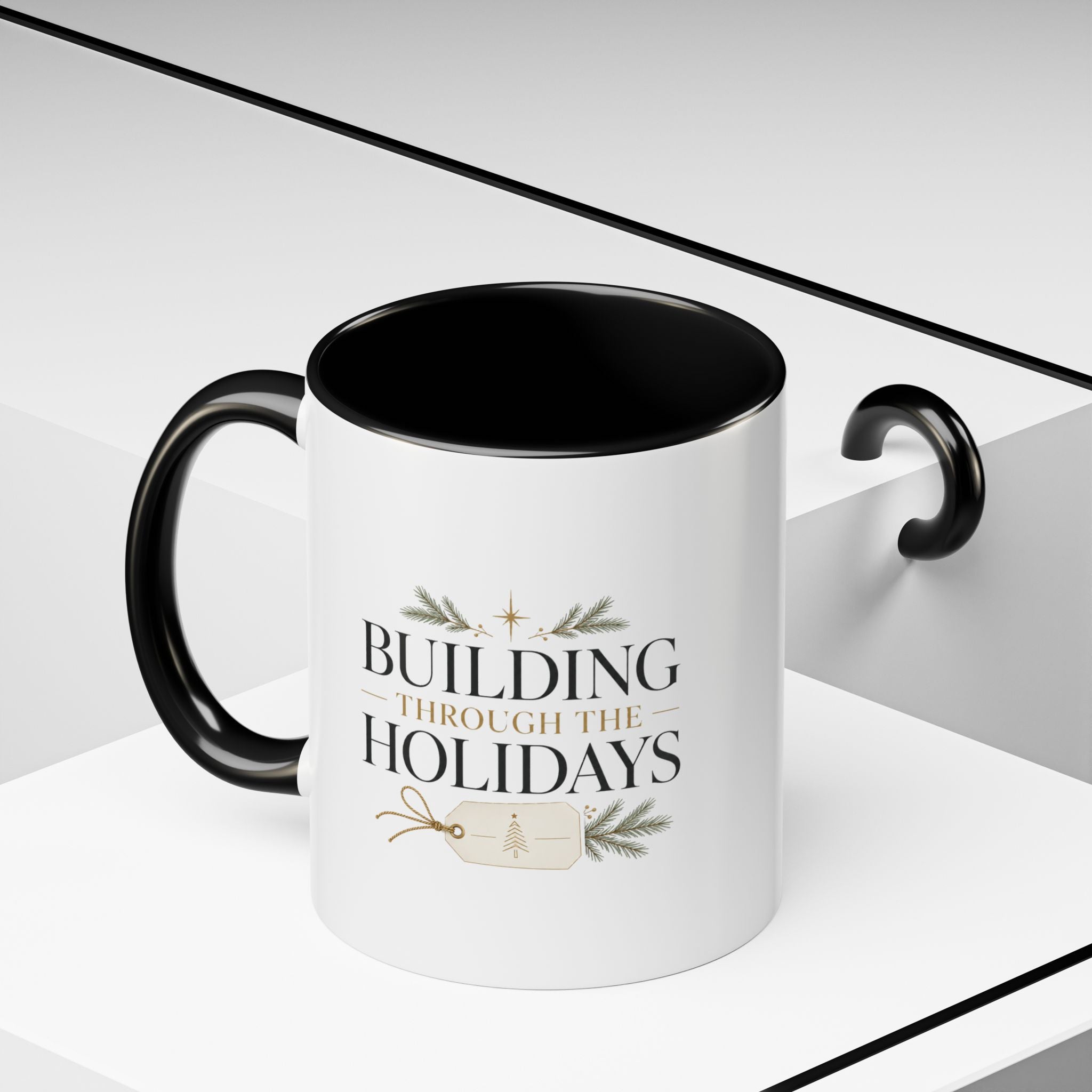 Christmas Holiday Coffee Mug — "Building Through the Holidays" Accent Ceramic Mug