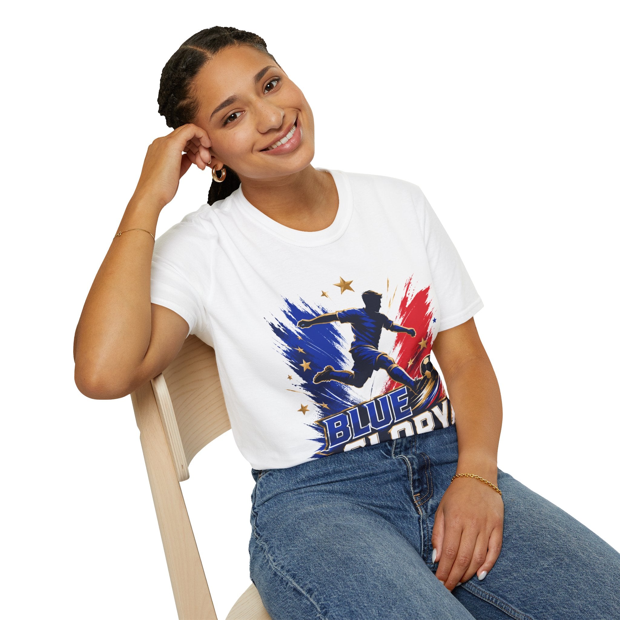 France Soccer T-Shirt — "Blue Glory" Red, White & Blue Player Graphic
