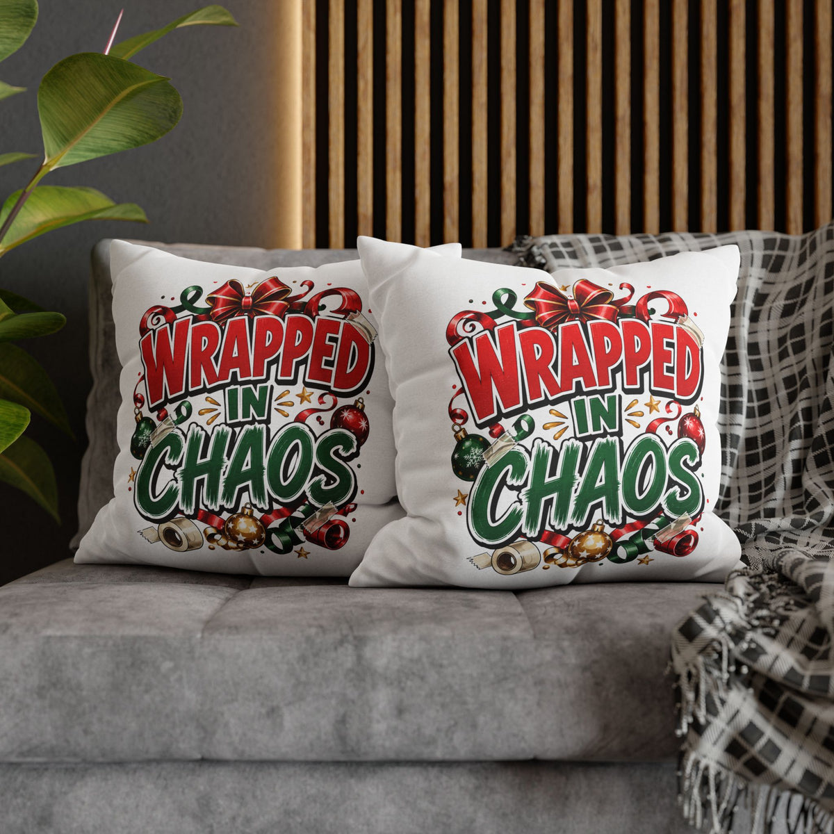 Christmas Wrapped In Chaos Spun Polyester Square Pillowcase