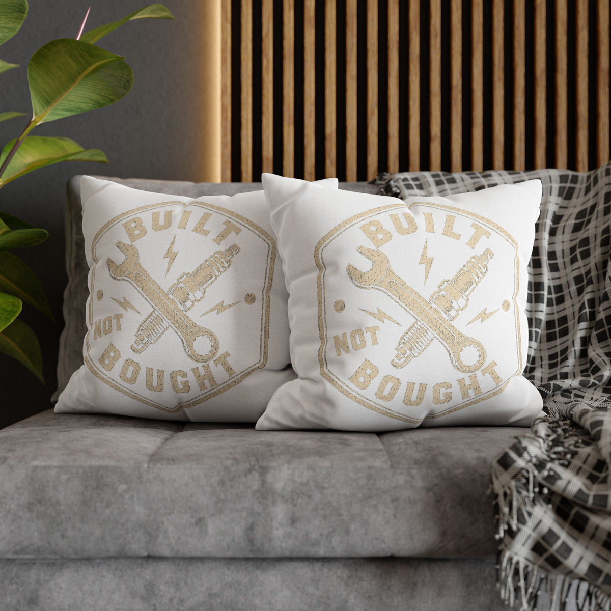 Built Not Bought Decorative Pillowcase –Milo Bailey Dog Dad Mom  Mechanic Wrench & Spark Plug Accent Cushion Cover