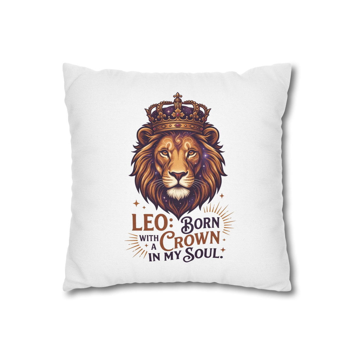 Leo Zodiac Born With Crown Spun Polyester Square Pillowcase