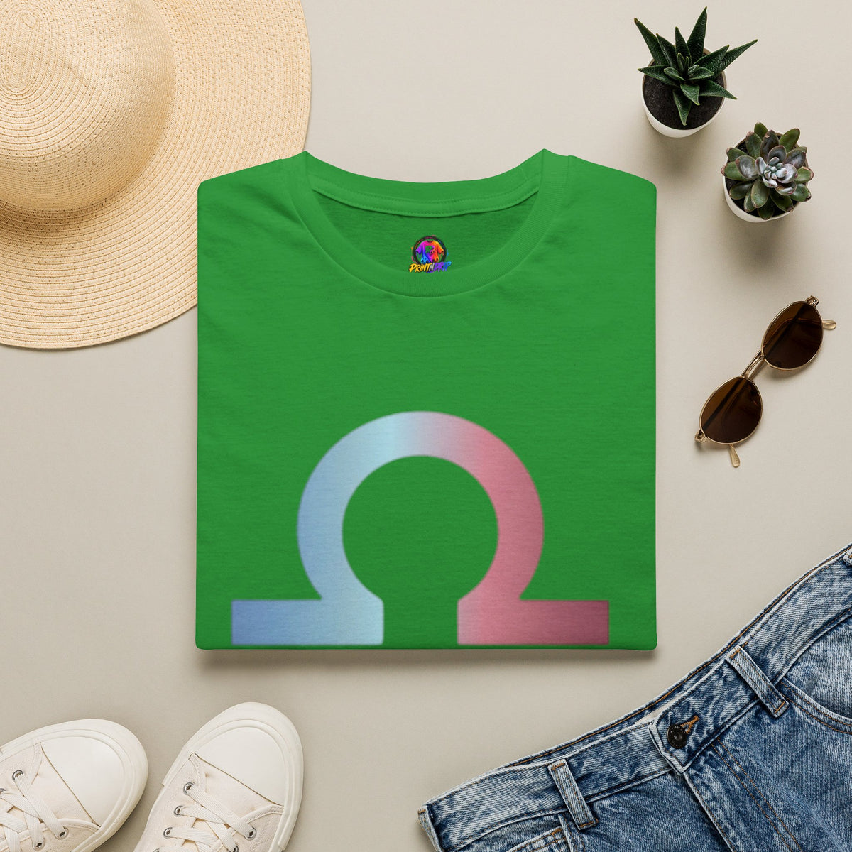 Omega Symbol T-Shirt — Pastel Gradient Drip Design