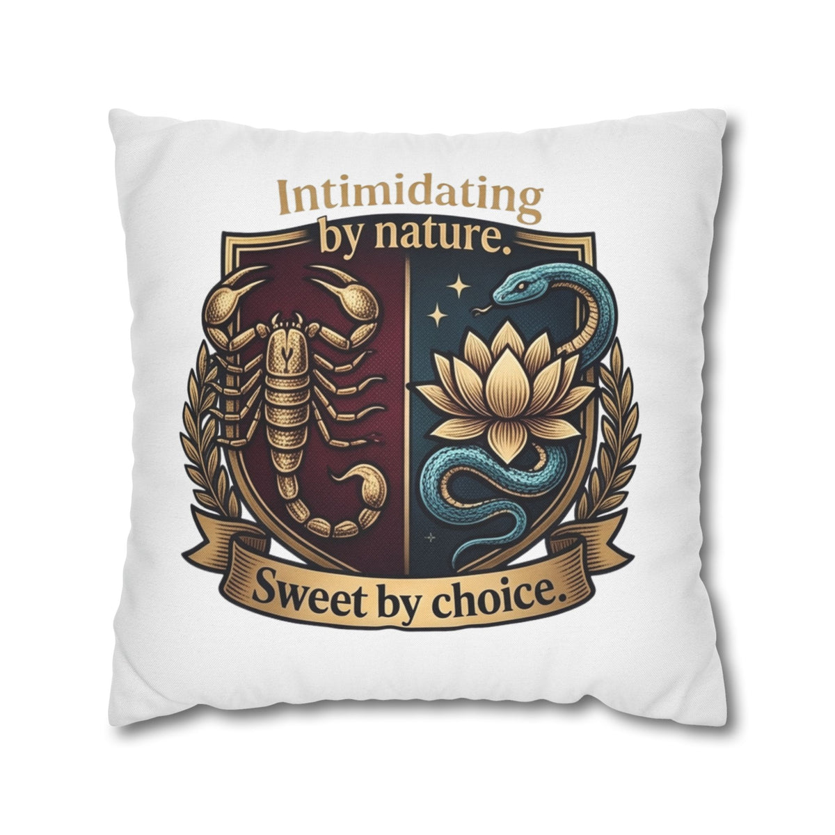 Scorpio Square Pillowcase: "Intimidating by Nature, Sweet by Choice" Scorpio Scorpion & Snake Floral Crest