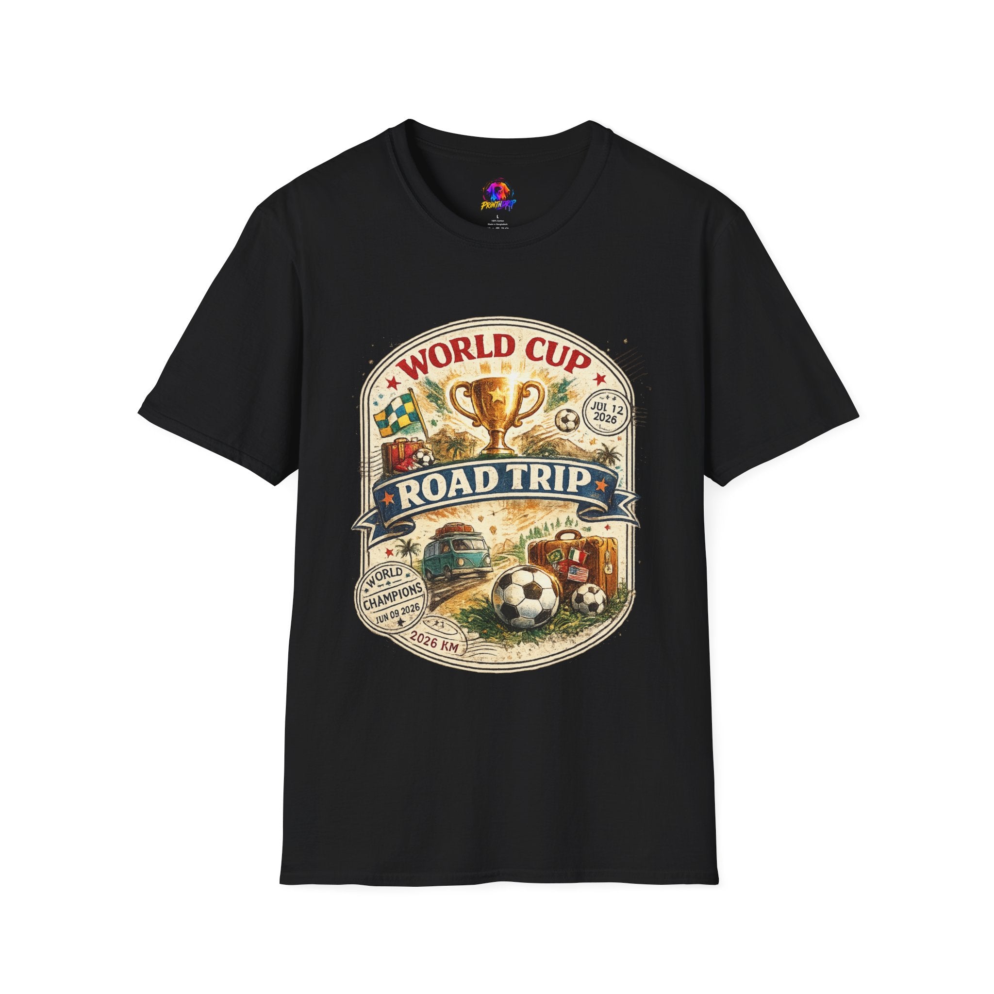 World Cup Road Trip T-Shirt — Vintage Soccer Trophy Design