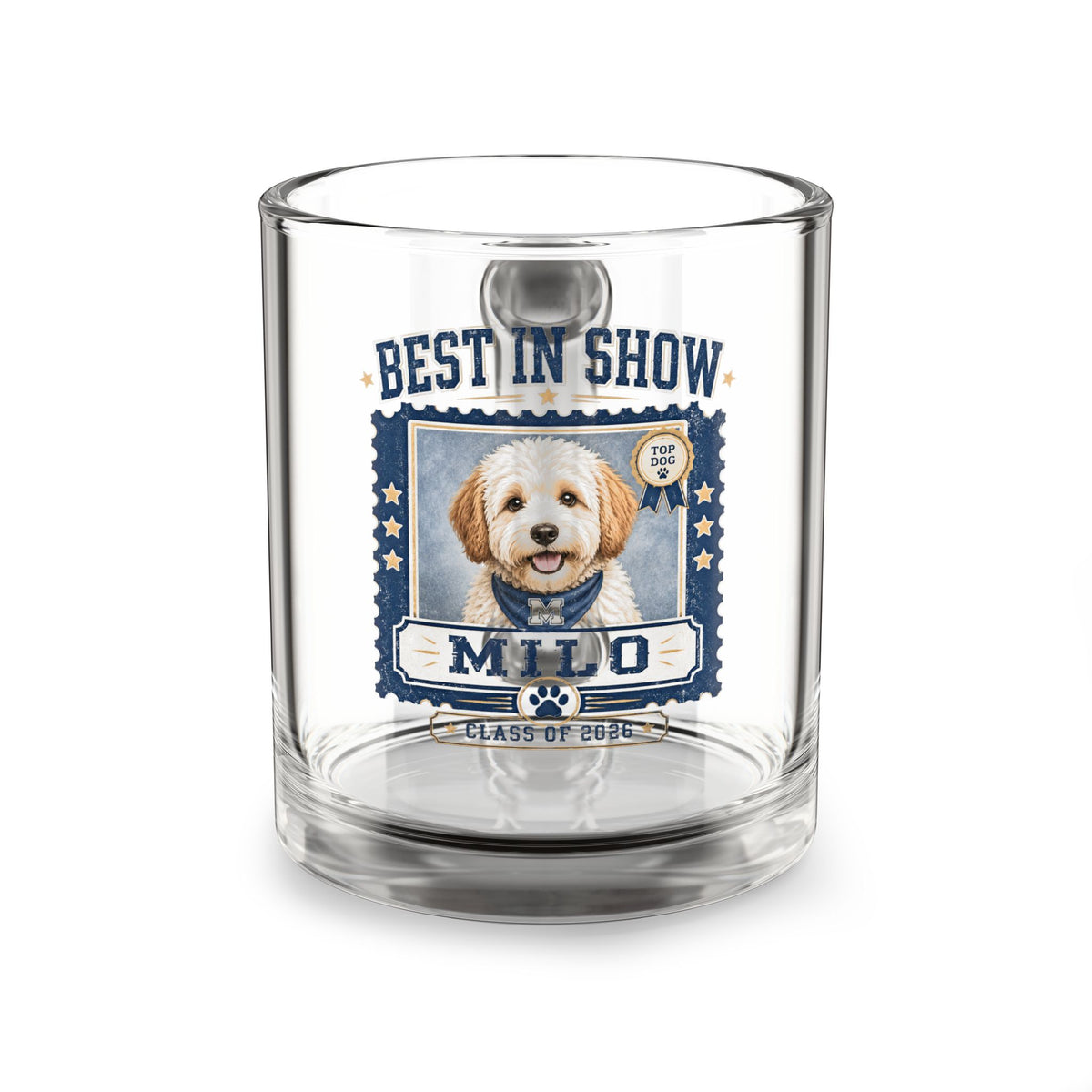 Best in Show Personalized Dog Glass Mug – 'Milo' Paw Print Design, 10oz Milo Bailey Dog Dad Mom  Glass Mug 10 oz