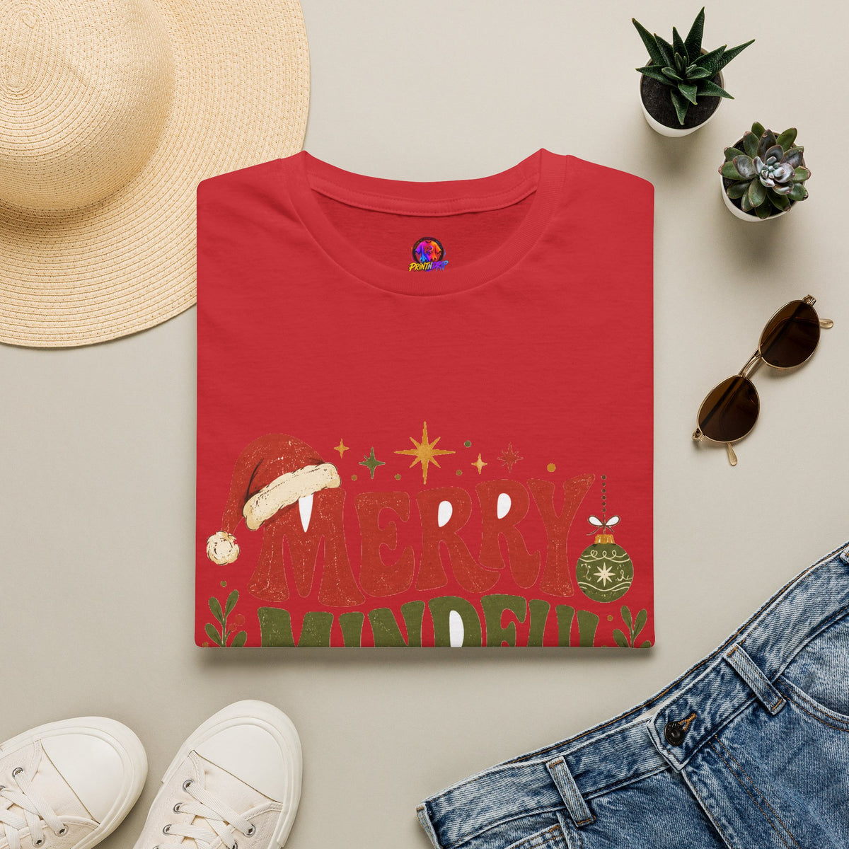 Merry Mindful Mood T-Shirt — Cozy Holiday Christmas Graphic Tee