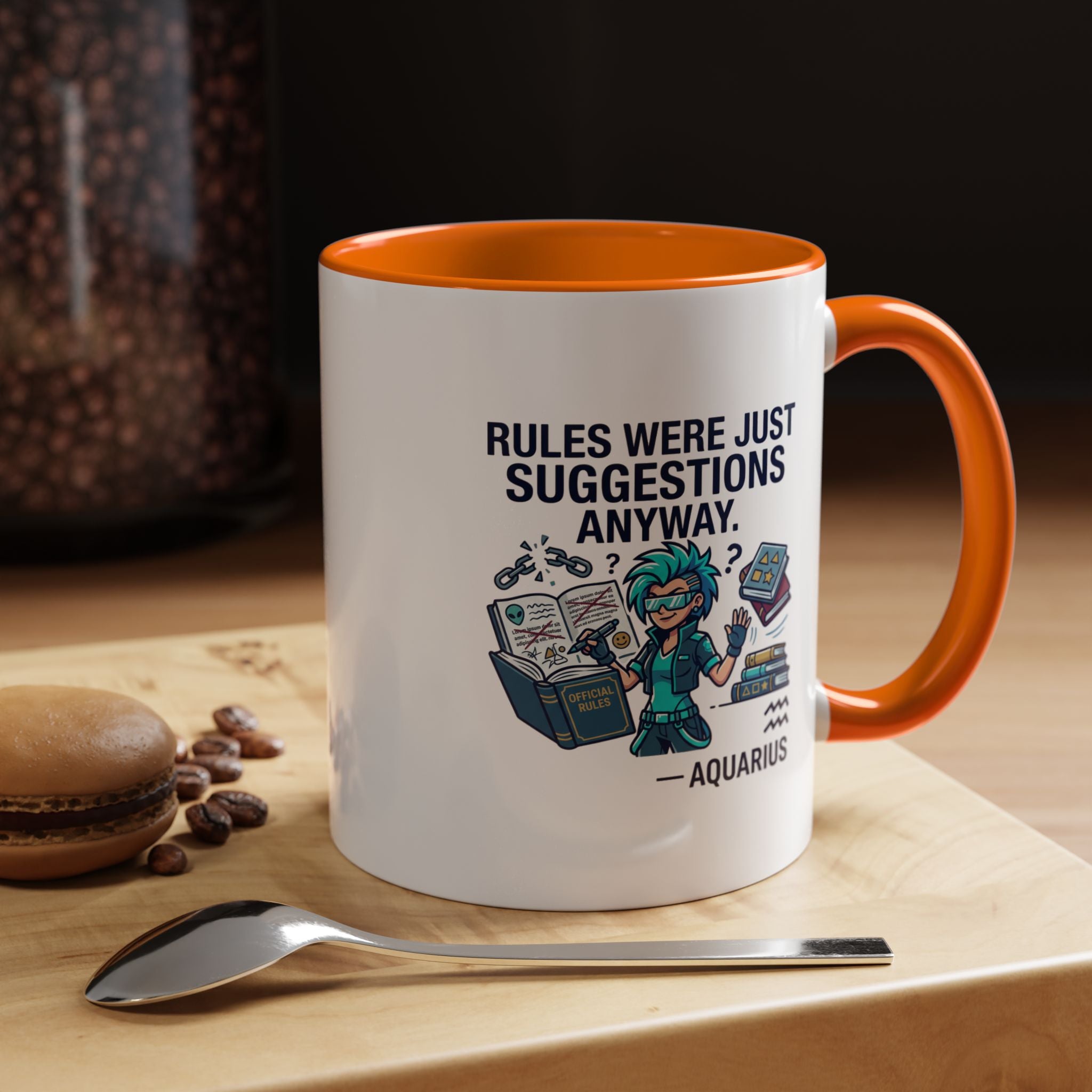 Aquarius Coffee Mug — "Rules Were Just Suggestions Anyway" Funny Zodiac Accent Mug 11oz