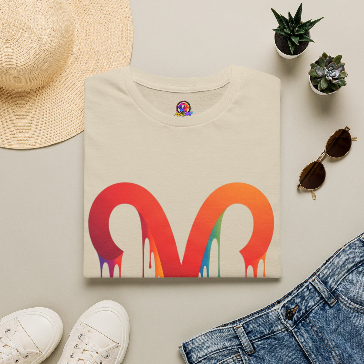 Aries Rainbow Drip T-Shirt — Colorful Dripping Zodiac Graphic Tee