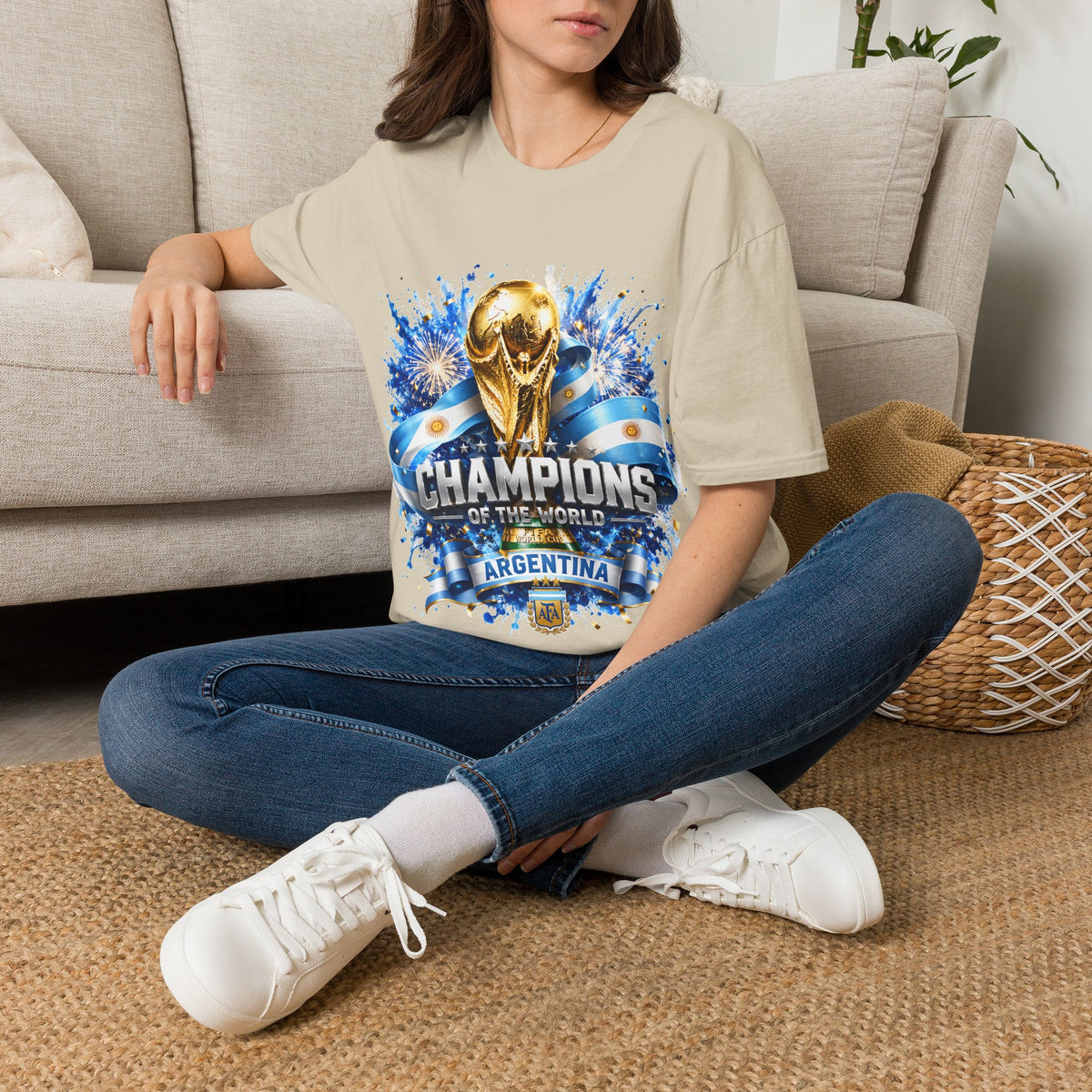 Argentina World Cup Champions T-Shirt — Gold Trophy Celebration Tee