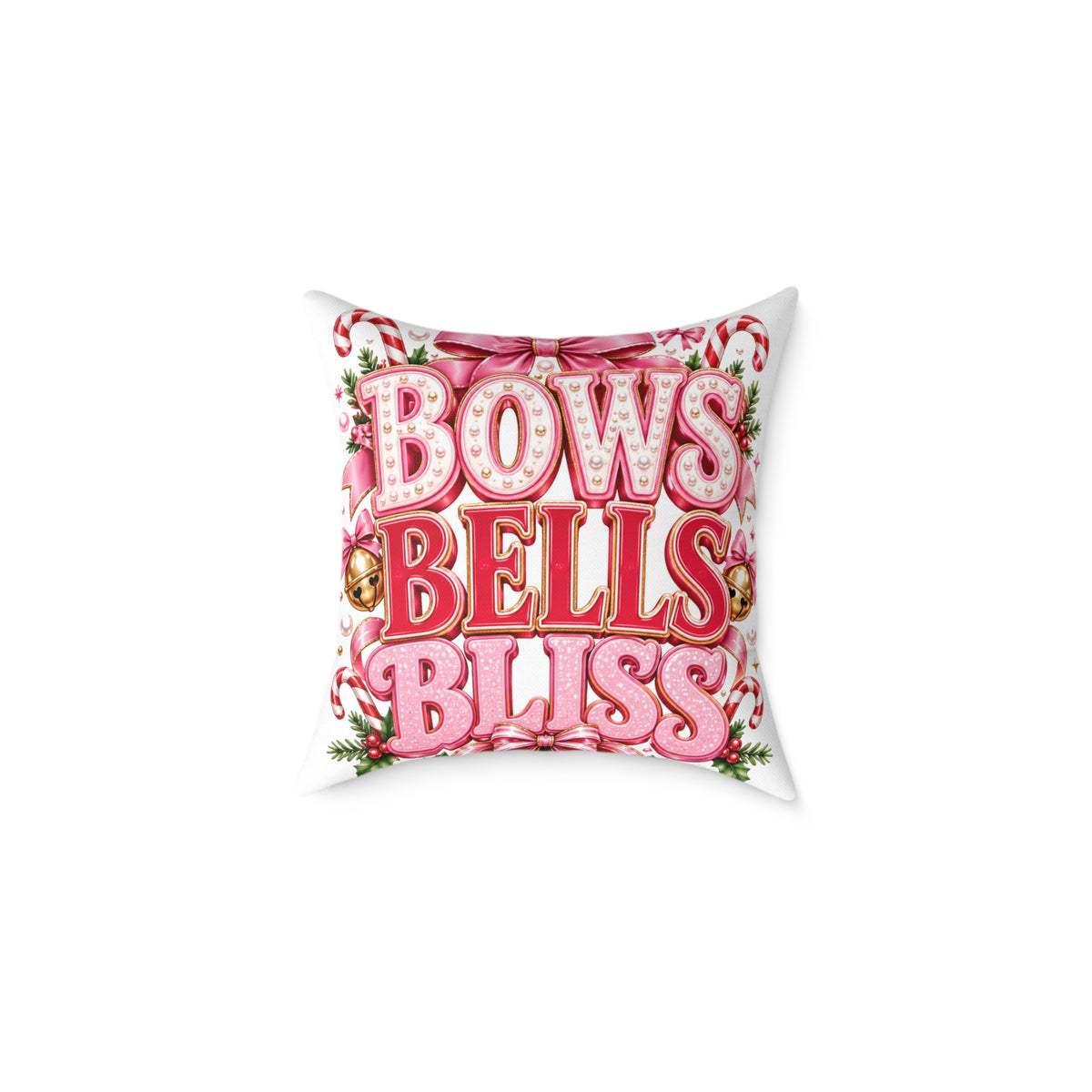 Bows Bells Bliss Modern Day Christmas Square Poly Canvas Pillow