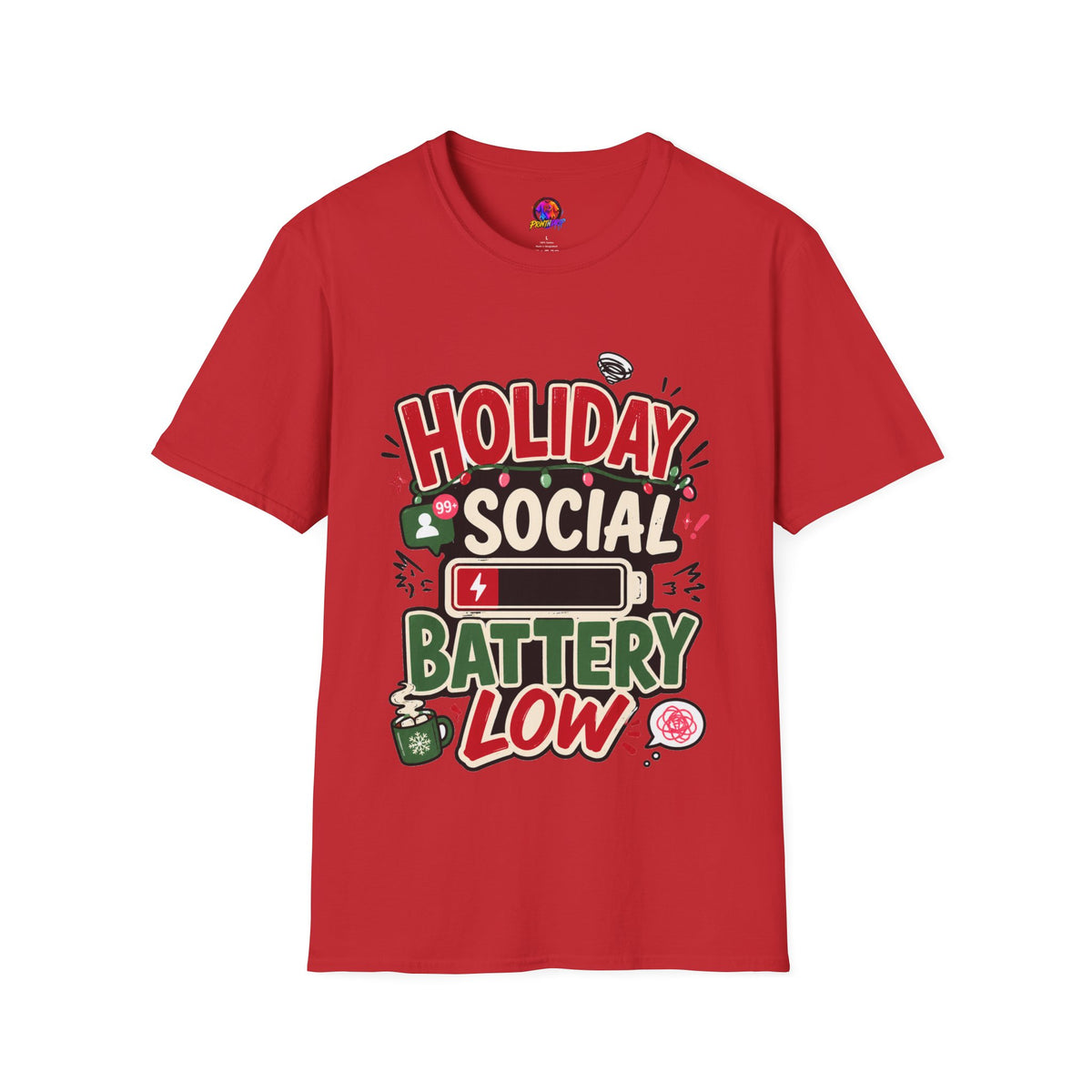 Holiday Social "Battery Low" T‑Shirt — Funny Festive Party Tee for Introverts & Holiday Gatherings
