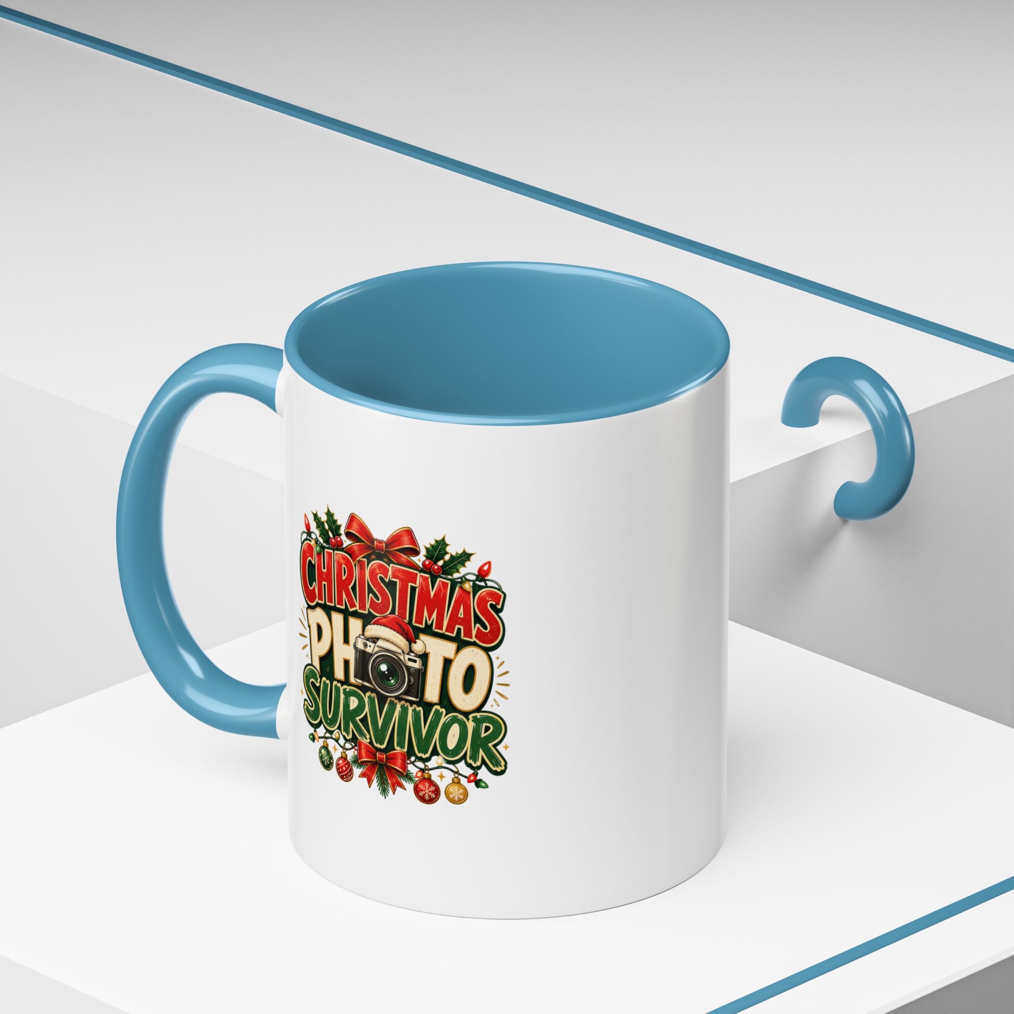 Christmas Photo Survivor Accent Coffee Mug — Holiday Photographer Gift