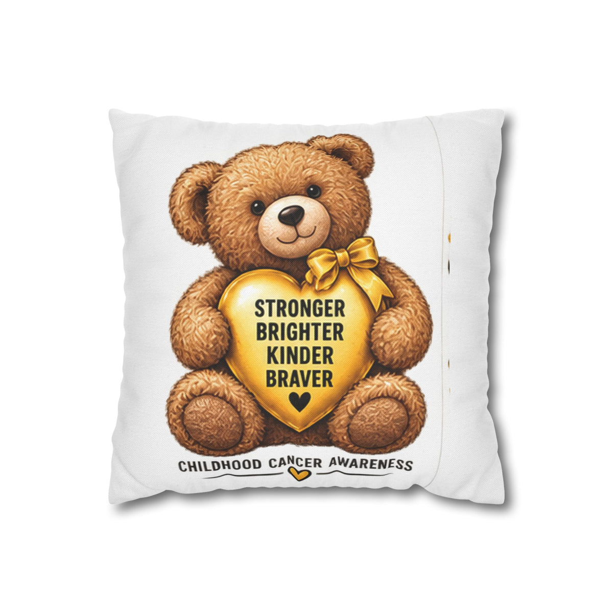 Childhood Cancer Awareness Bear Square Pillowcase – Stronger Brighter Kinder Braver