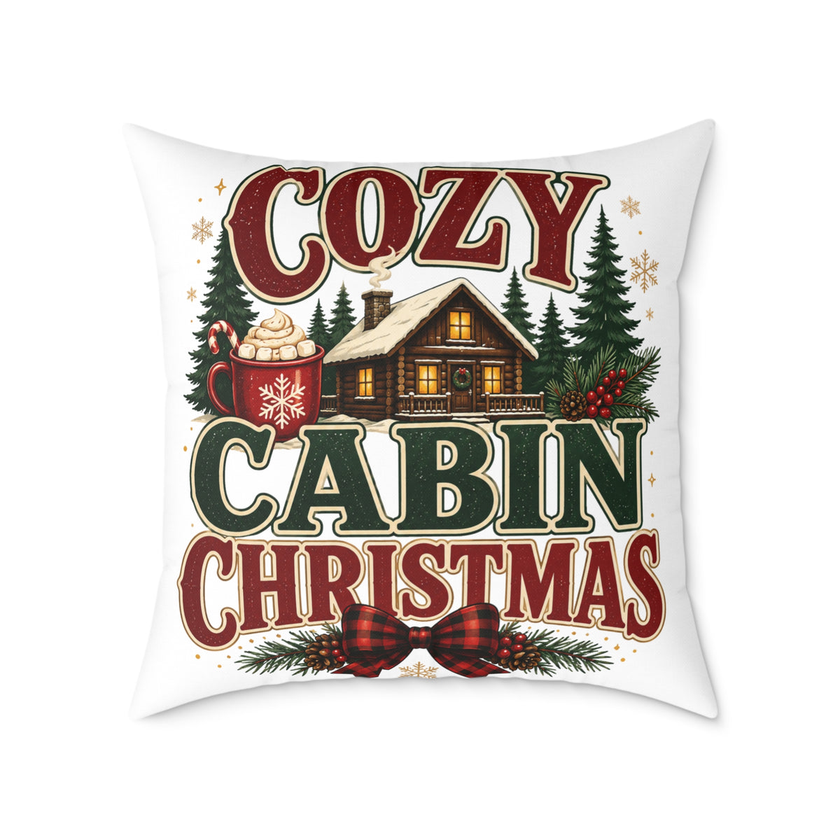 Cozy Cabin Christmas Pillow — Rustic Holiday Lodge Throw Pillow