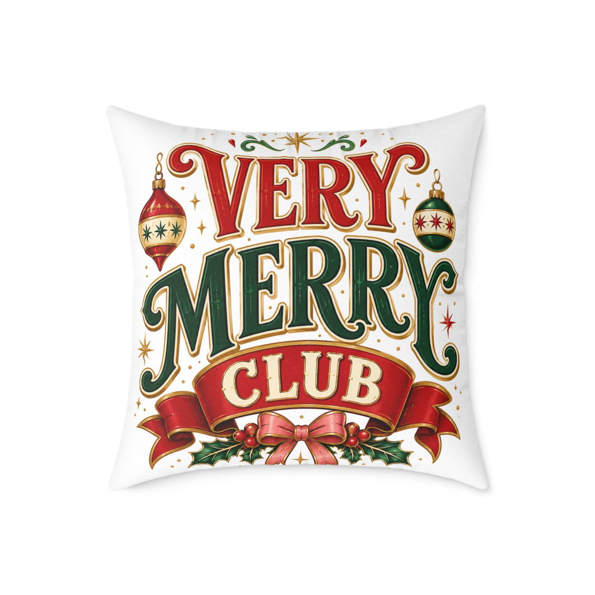 Christmas Very Merry Club Pillow - Festive Christmas Holiday Decorative Cushion